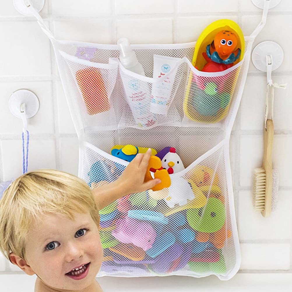 Boxwizard Baby Bath Toy Storage Net - 17.7x13.7 Inch Hanging Mesh Organizer with 2 Suction Cups for Kids Bathroom & Shower | Waterproof Toy Holder for Bath Time Organization & Bedroom Storage | Perfect for Baby Bath Accessories and Nursery Decor