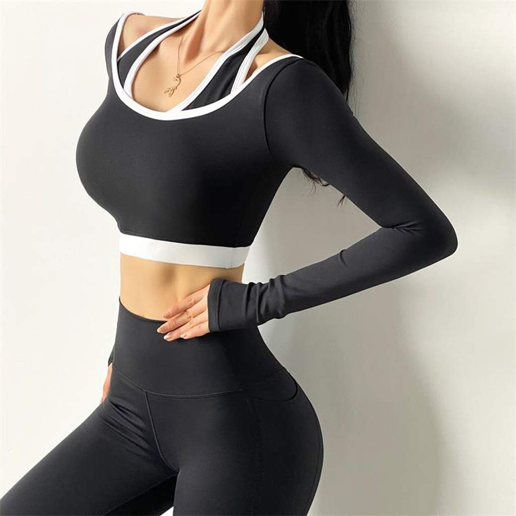 Women's Quick-Dry Long Sleeve Crop Top - Fake Two Sports Yoga Shirt for Running, Training & Fitness | Breathable Tight Workout Tee | Medium Size | Perfect for Gym, Yoga & Casual Wear