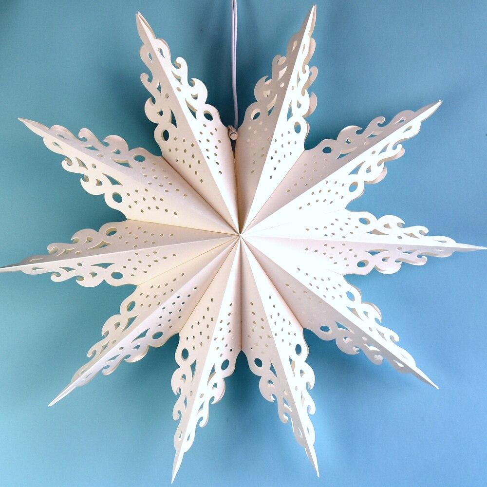 3-Pack White Winter Ice Crystal 32-Inch Pizzelle Designer LED Paper Star Lantern with Bulbs & Cord - Perfect for Christmas Decor, Holiday Parties & Winter Home Decor