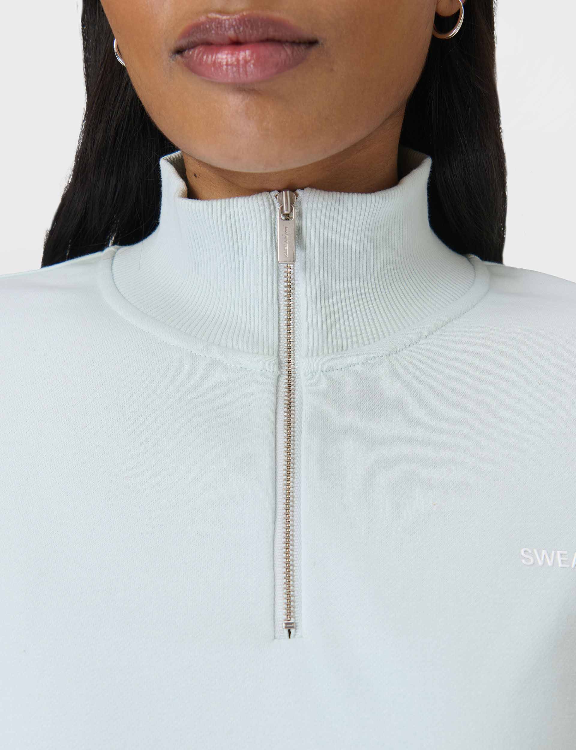 Revive Crop Half Zip Sweatshirt - Day Break Blue & Lily White | Women's Casual Pullover for Yoga, Running & Streetwear Fashion