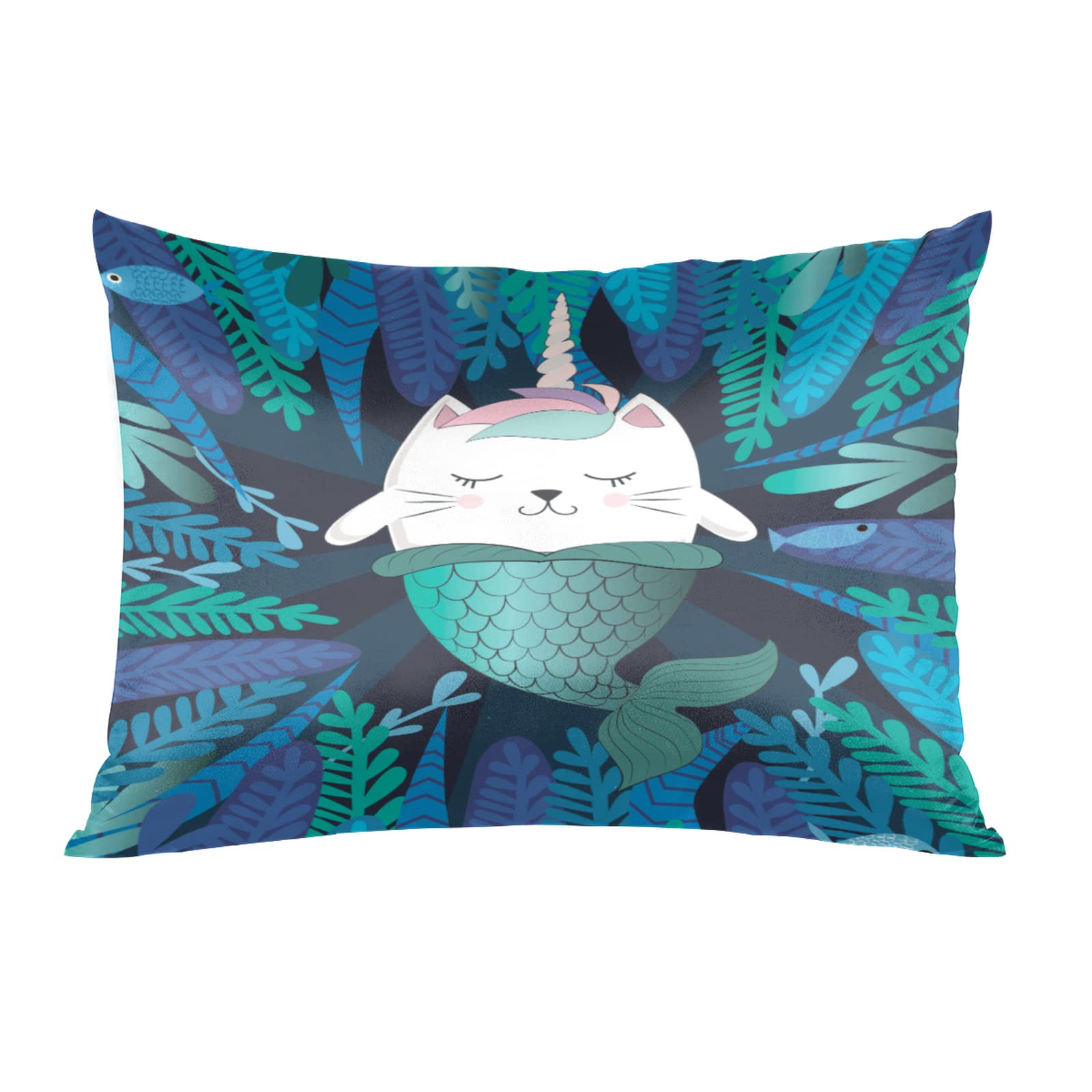 Magic Cat Unicorn Mermaid Satin Pillowcase for Hair & Skin Care - Soft Cooling Silk Pillow Cover with Envelope Closure (Standard 20x26 Inches) - Perfect for Beauty Sleep, Travel & Home Decor