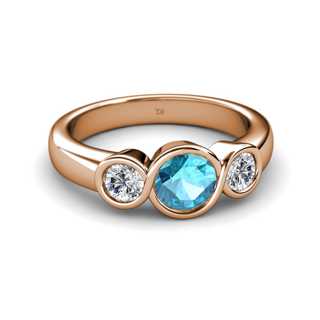 1.95ct London Blue Topaz & Diamond Infinity Three Stone Ring in 14K Rose Gold (SI2, G) - Elegant Anniversary Gift for Her, Wedding Jewelry, Engagement Promise Ring