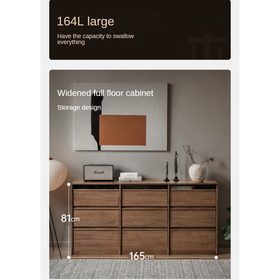 Premium Black Walnut Solid Wood Dresser with 6 Drawers - Handcrafted Wooden Storage Chest for Bedroom, Living Room & Office Organization