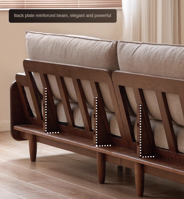Oak Solid Wood Leather & Fabric Straight Sofa - Durable Modern Living Room Furniture for Home & Office