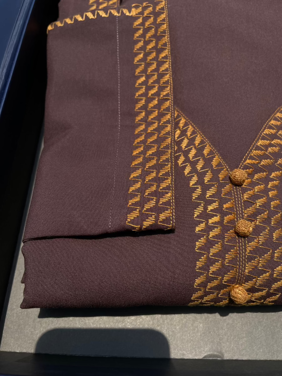 Men's Cinnamon Orange Embroidery Moroccan Thobe 3/4 Sleeve - Perfect for Eid, Ramadan & Special Occasions