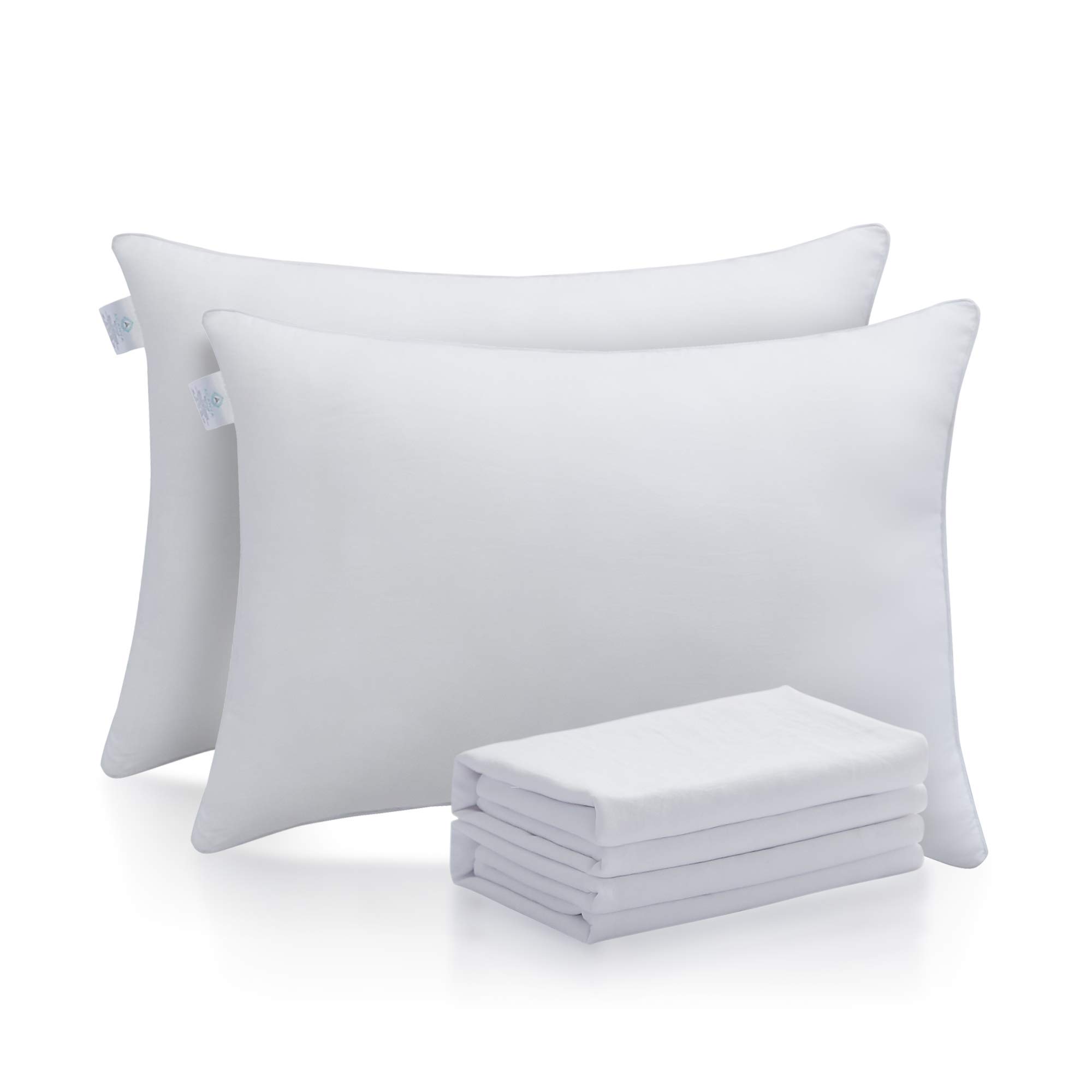 Luxury Hotel Quality Acanva Bed Pillow Set of 2 - Super Plush 3D Fiber Filling with Premium Microfiber Cover for Side, Stomach & Back Sleepers - Standard Size White Pillows with 2 Pillowcases - Perfect for Home, Hotel & Guest Room Comfort