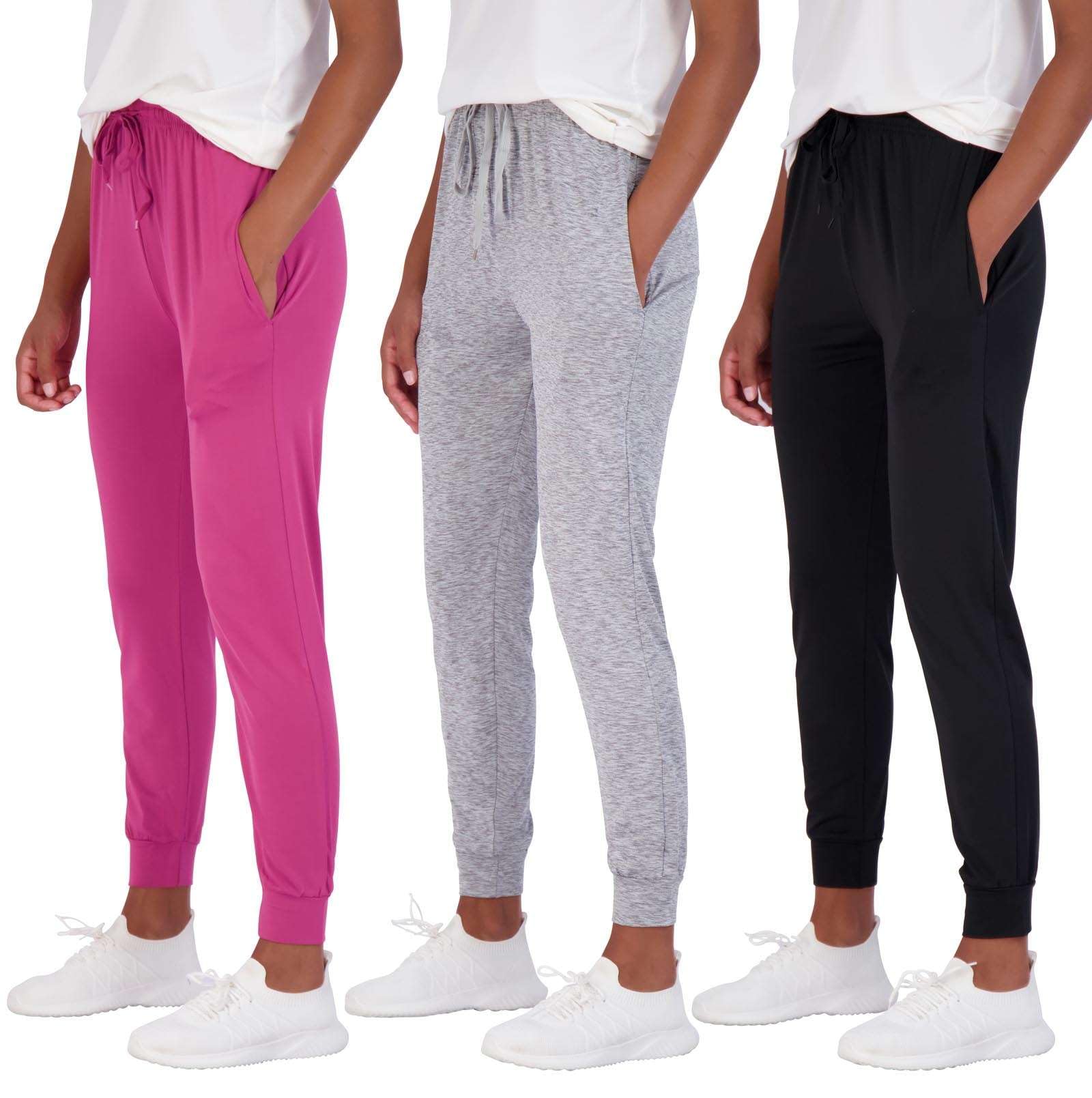 3 Pack Women's Ultra-Soft Silky Dry Fit Lounge Joggers - Lightweight Moisture-Wicking Pants with Pockets for Yoga, Running & Travel (Plus Size Available) - Perfect for Home, Gym & Outdoor Activities