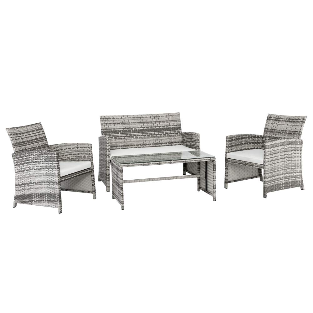 4-Piece Modular Sofa Set - 1 Double Seat, 2 Single Seats & 1 Coffee Table - Modern Gray Gradient Fabric - Perfect for Living Room, Lounge or Small Space Furniture Arrangement