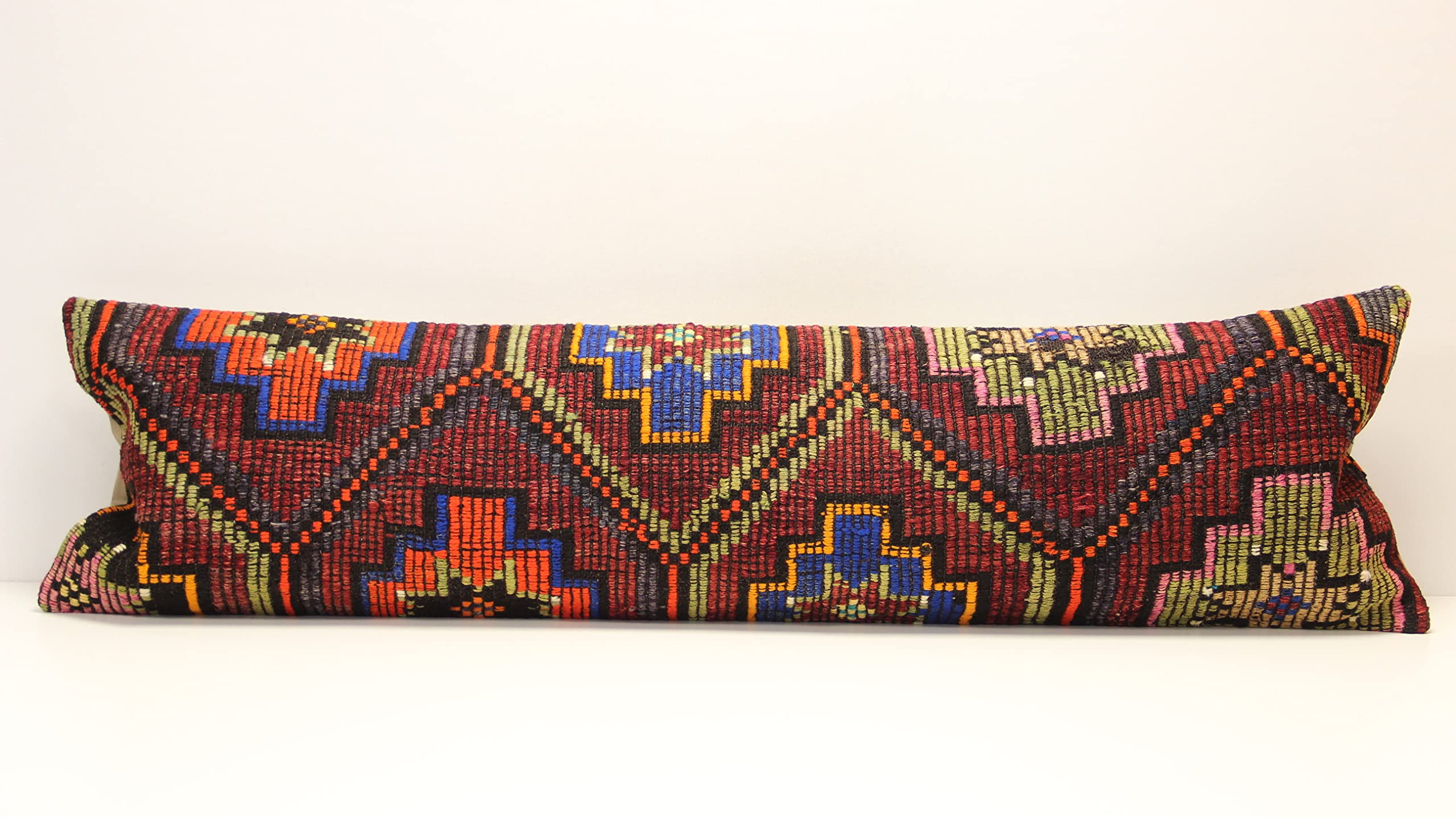 King Size Kilim Pillow Cover 14x47 Inch - Boho Chevron Lumbar Throw Pillow Case for Couch, Bed, Sofa - Twin Extra Long Decorative Housewarming Gift