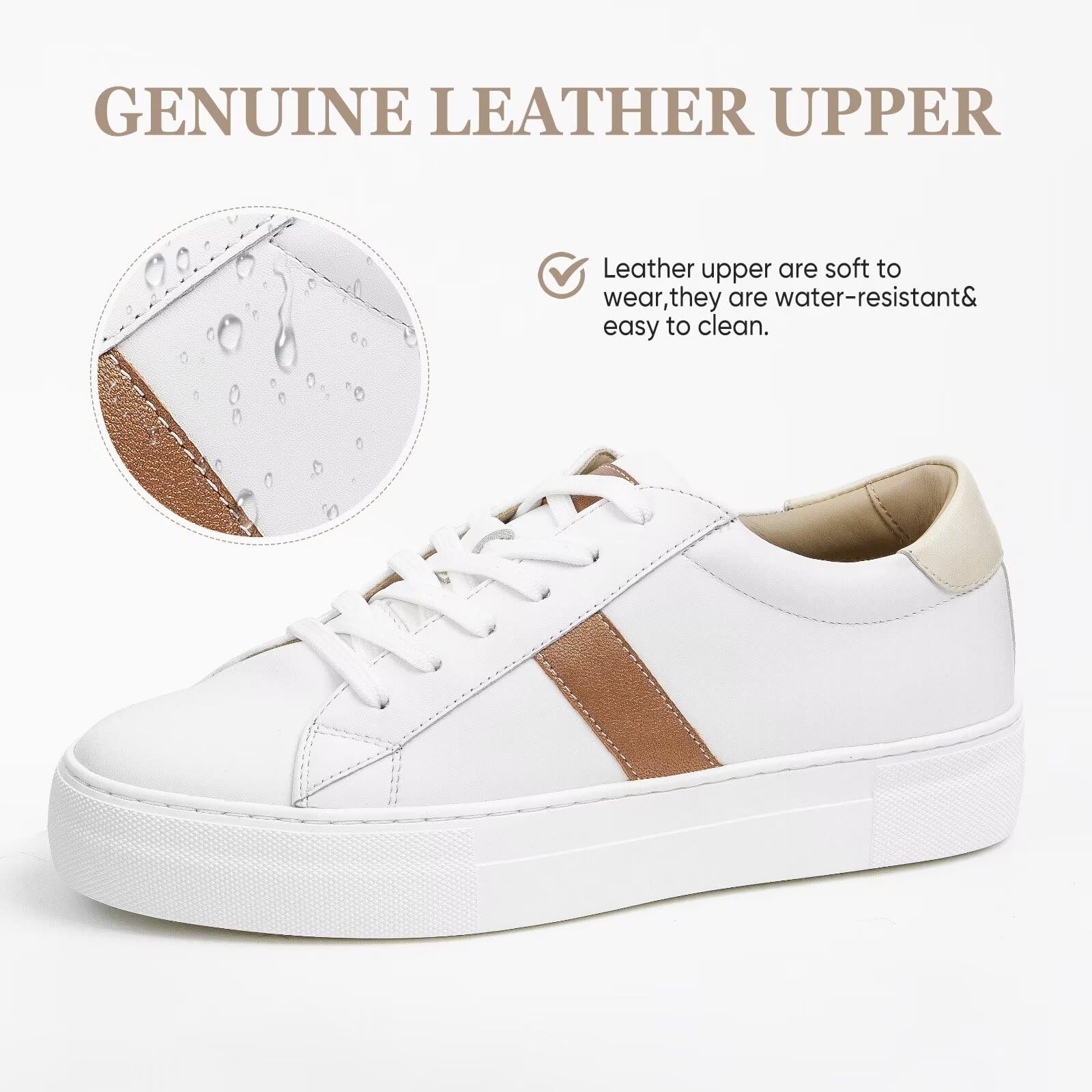 Women's Fashion Casual Leather Platform Sneakers - Comfortable Walking Shoes for Everyday Wear | Perfect for Work, Travel & Outfits