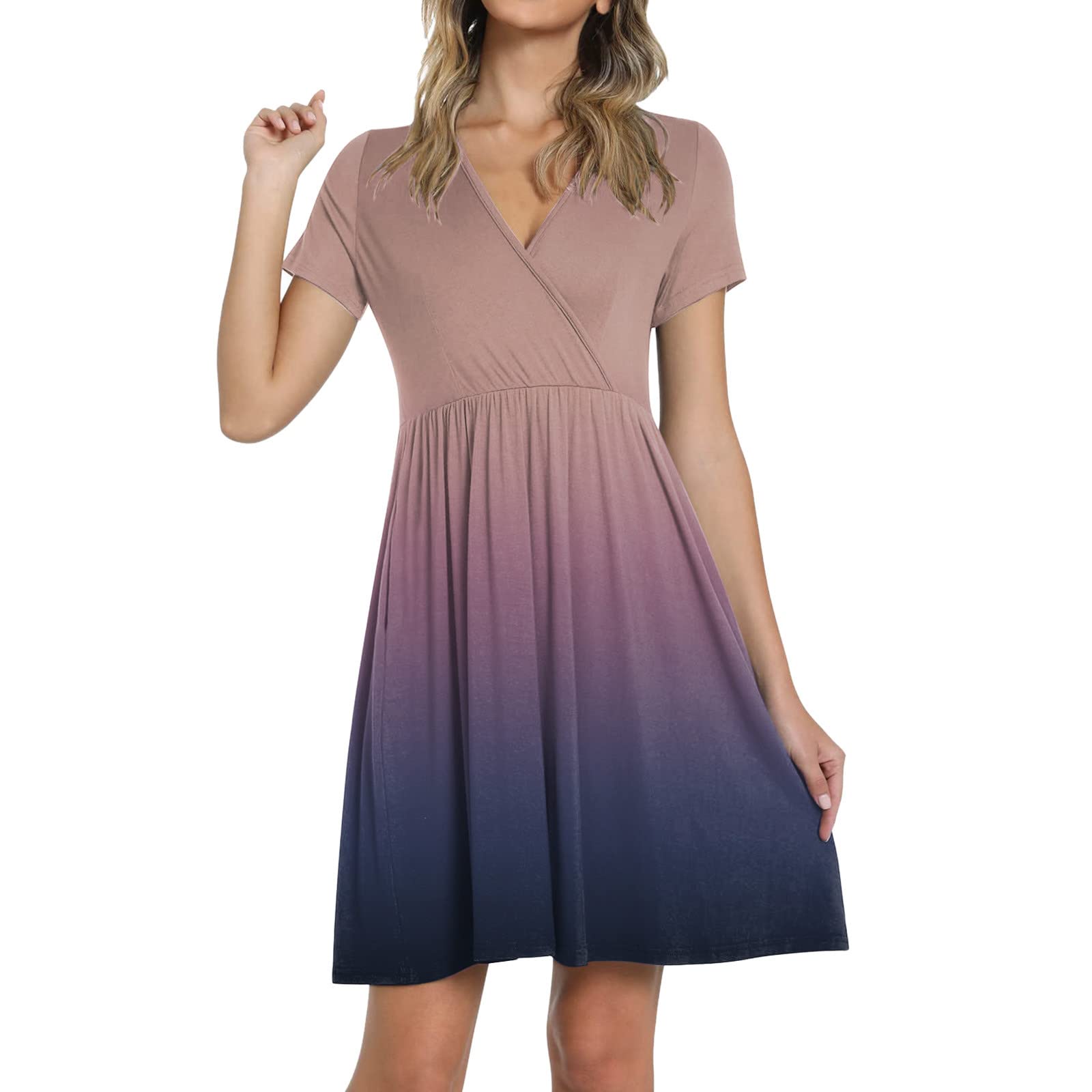 Swqotoq Women's Summer Casual Dress - Short Sleeve V-Neck Sundress with Pockets, Loose & Comfortable Beach Dress for Vacation, Party, Date Night | Elegant & Sexy Flowy Dress for Women