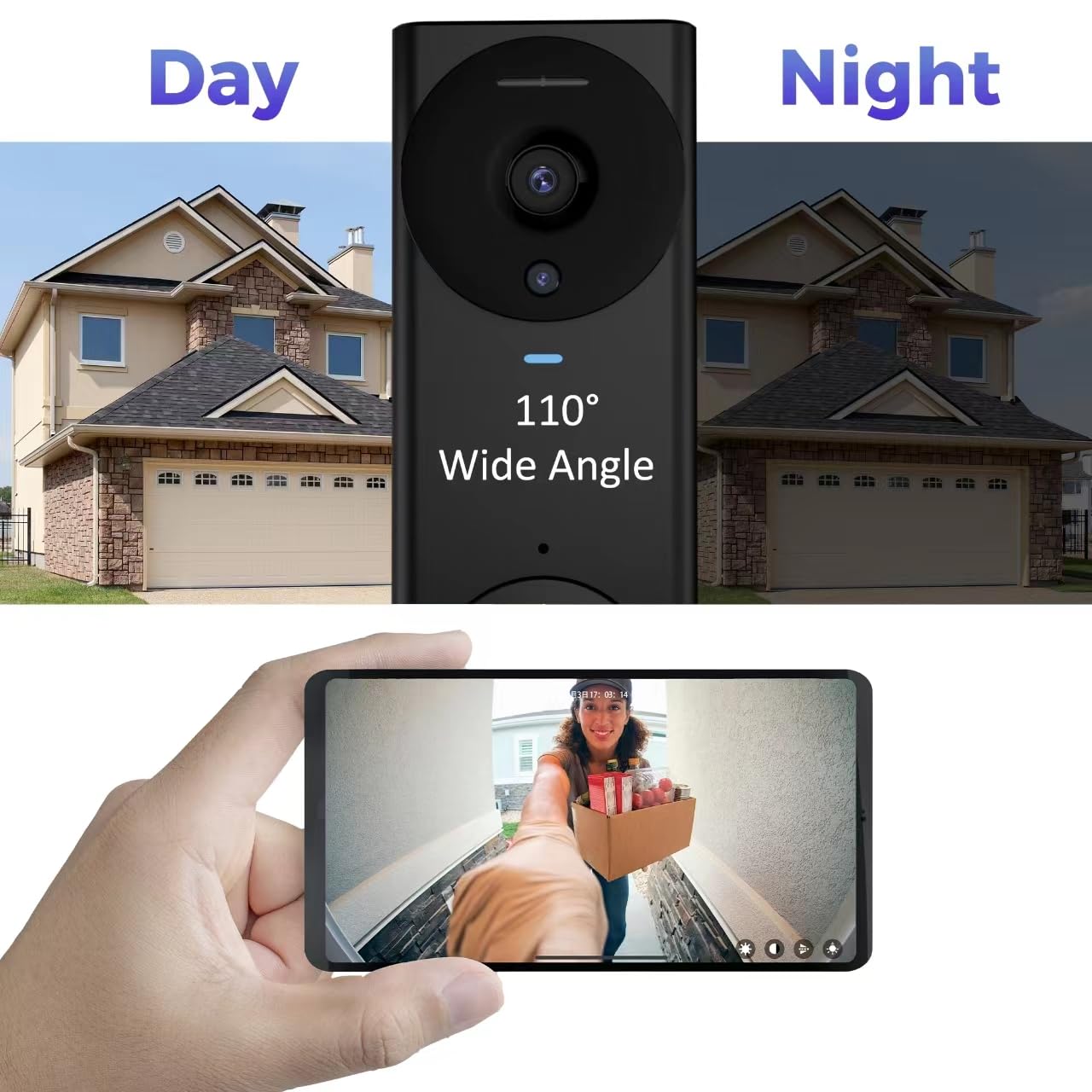 Smart Video Doorbell Wireless - 1080P HD Security Camera with Night Vision, 2-Way Audio, APP Remote Control & Free Cloud Storage - Rechargeable Battery for Home Security (Front Door, Apartment, Office)