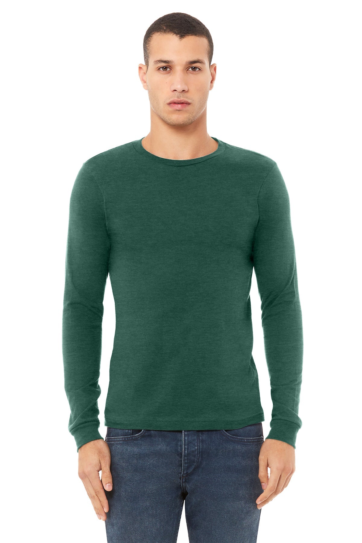 Bella Canvas Unisex Heather Long Sleeve T-Shirt - Soft Cotton Crewneck Tee for Men & Women in Forest Green | Casual Wear, Layering & Everyday Comfort