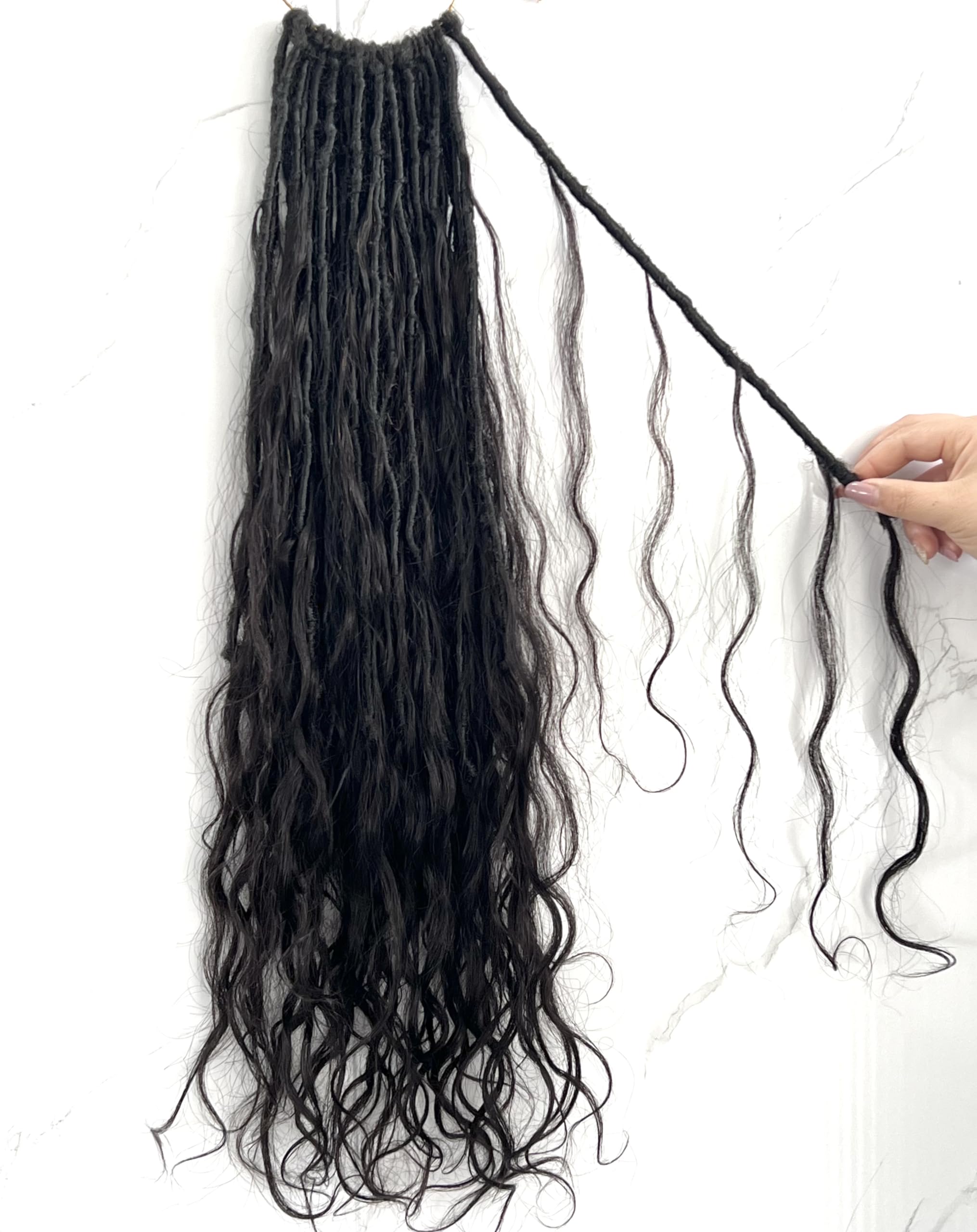 Boho Faux Locs Crochet Braiding Hair - 22 Inch Human Hair Extensions with Loose Wave Curls & Full Ends (48 Strands, Natural Color) for Black Women - Perfect for Protective Styling, Weddings & Everyday Wear