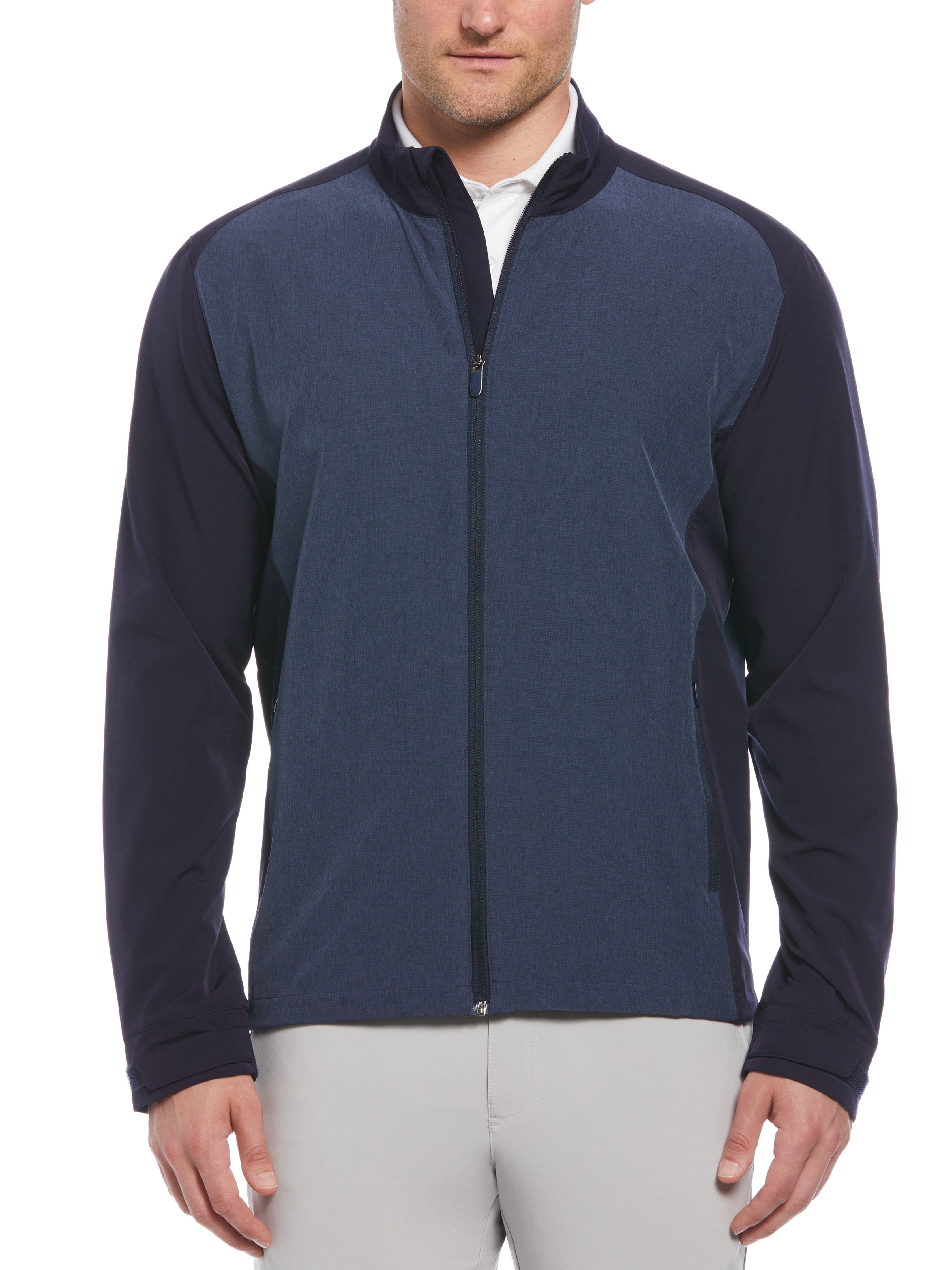 Men's Heathered Block Full Zip Golf Jacket - Lightweight Windproof & Water-Resistant - Perfect for Golfing, Outdoor Sports & Casual Wear