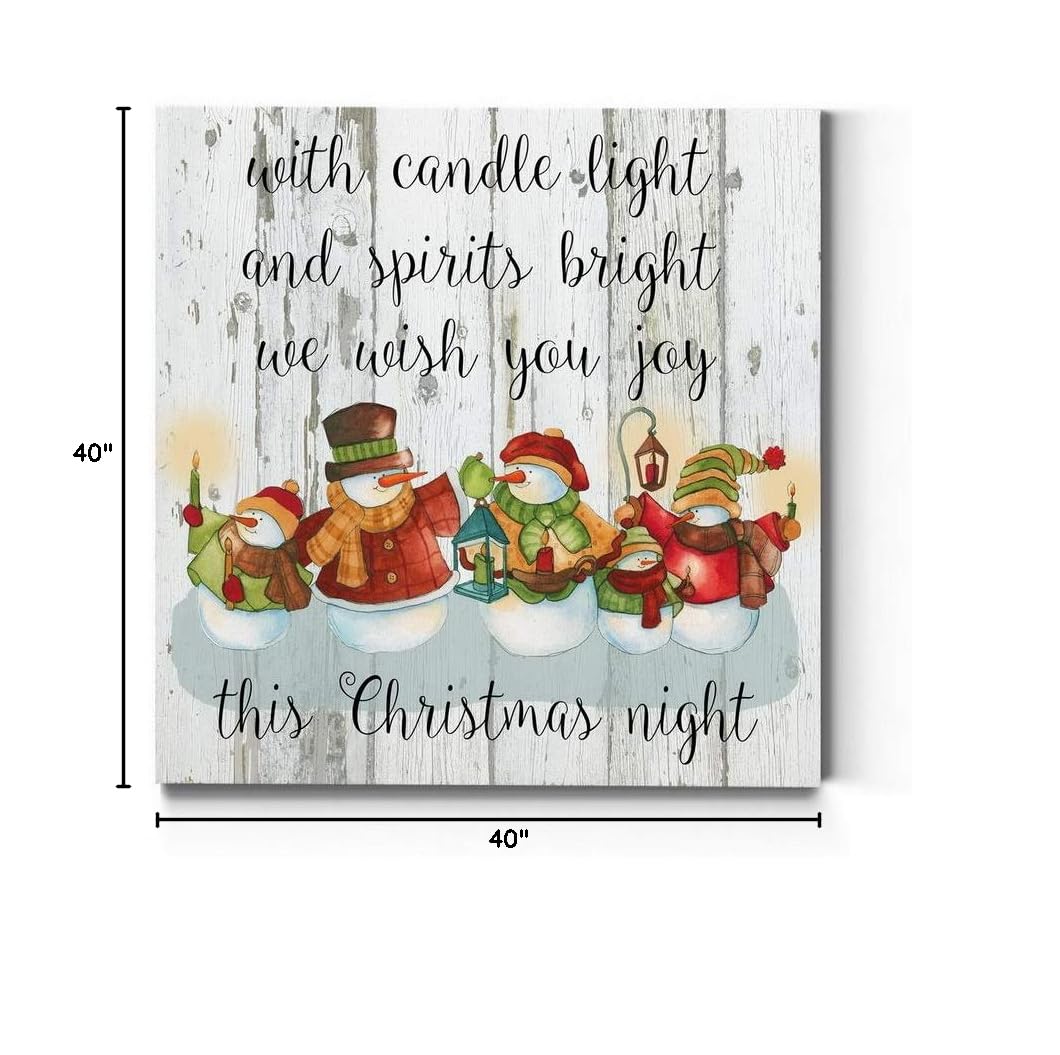 Renditions Gallery Candle Light Snowmen Wall Art - Cute Christmas & Winter Canvas Painting with Festive Faux Wood Background - Premium Gallery Wrapped Ready-to-Hang Decor (40x40 Inches) - Made in USA - Perfect for Living Room, Bedroom & Holiday Home Decor