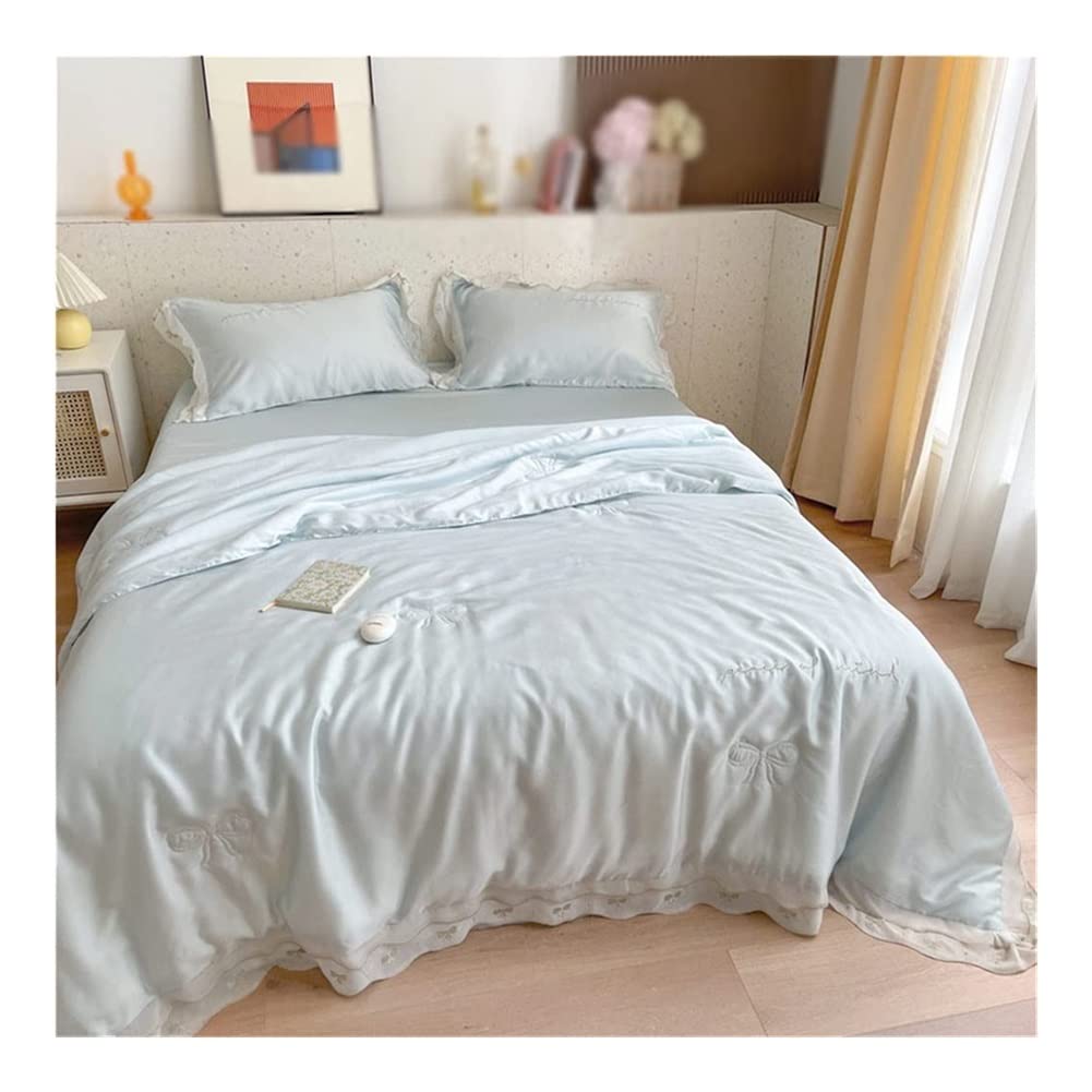 FEXMOS Tencel Summer Cooling Blanket - Lightweight Air Conditioner Quilt with Lace Edge, Ice Silk Fabric for Hot Weather (200x230cm, Blue) | Perfect for Bedroom, Guest Room, or Dormitory Cooling Comfort
