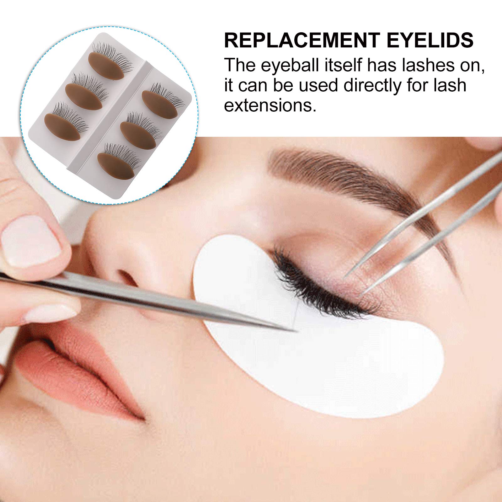 3 Pairs Removable Eyelids for Lash Practice - Eyelash Extension Training Mannequin Replacement Eyelids Tool with Replaceable Accessories | Perfect for Eyelash Technician Training & Makeup Practice