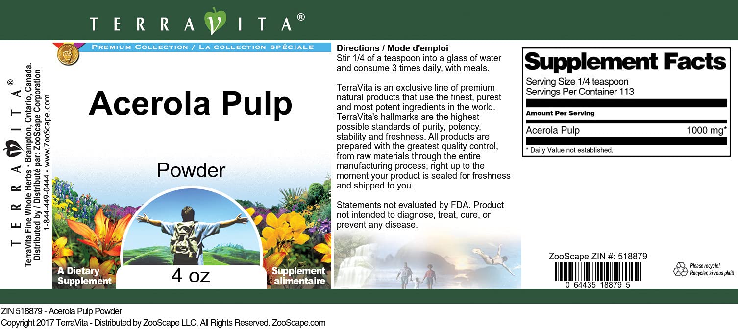 Acerola Pulp Powder (4 oz, Pack of 2) - Natural Vitamin C Supplement for Immune Support - Perfect for Smoothies, Baking & DIY Skincare