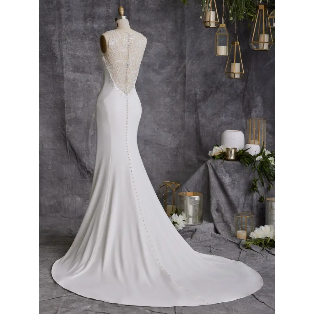 Maggie Sottero Noah Wedding Dress - Elegant A-Line Bridal Gown with Lace Appliques and Beaded Details | Perfect for Church, Beach, and Garden Weddings