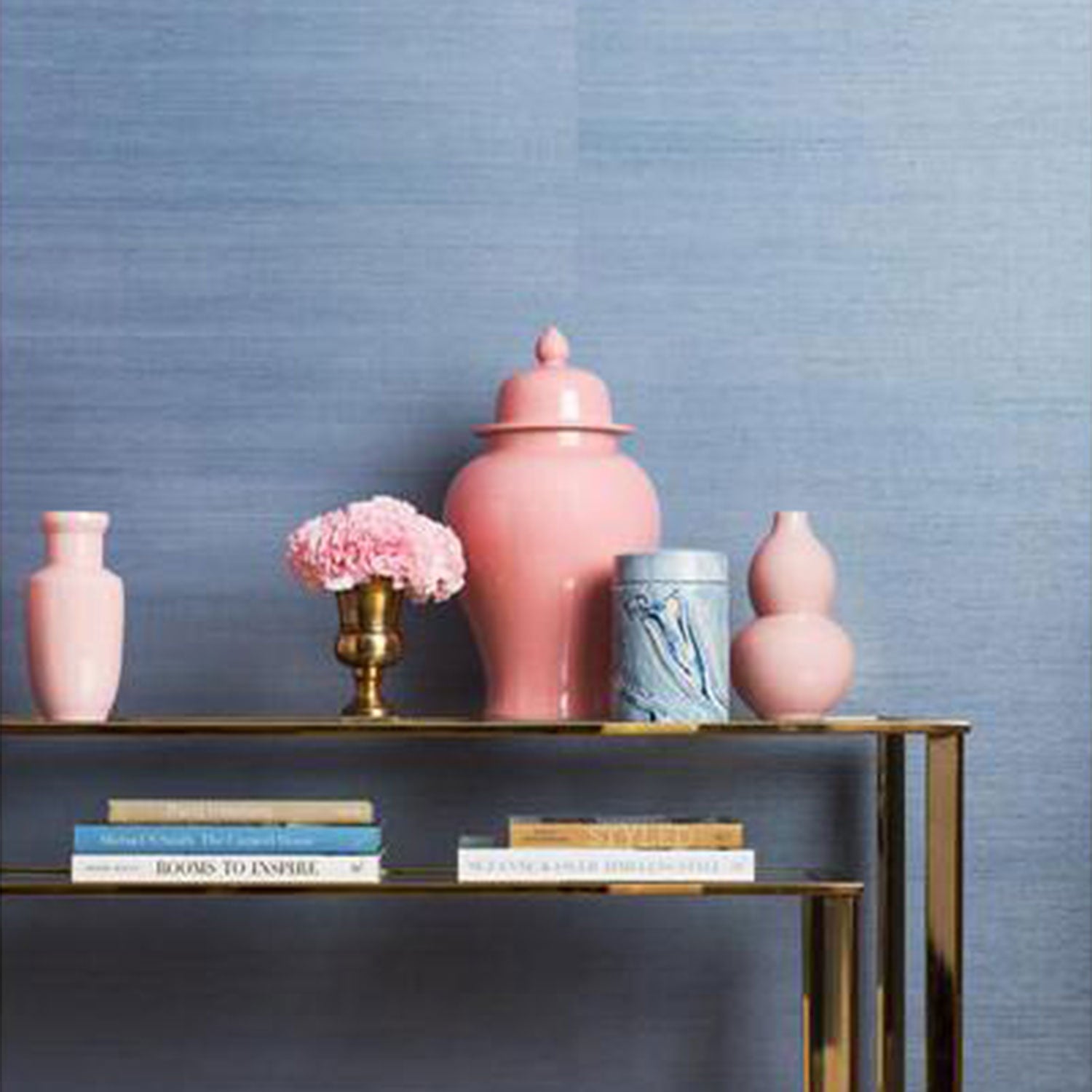 Dusty Blue Grasscloth Wallpaper - Natural Textured Roll for Living Room, Bedroom & Office Decor