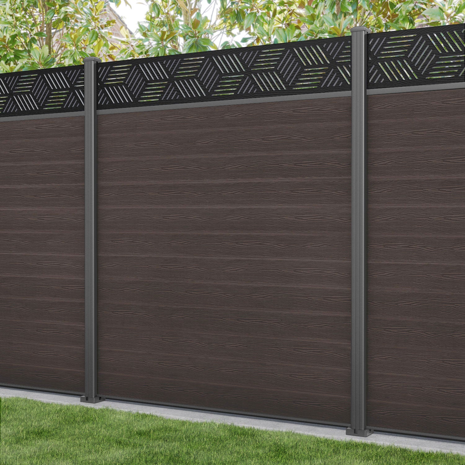 Classic Cubed Fence Panel - Mid Brown Aluminum Fence with Sturdy Posts | Perfect for Backyard, Garden, and Property Security