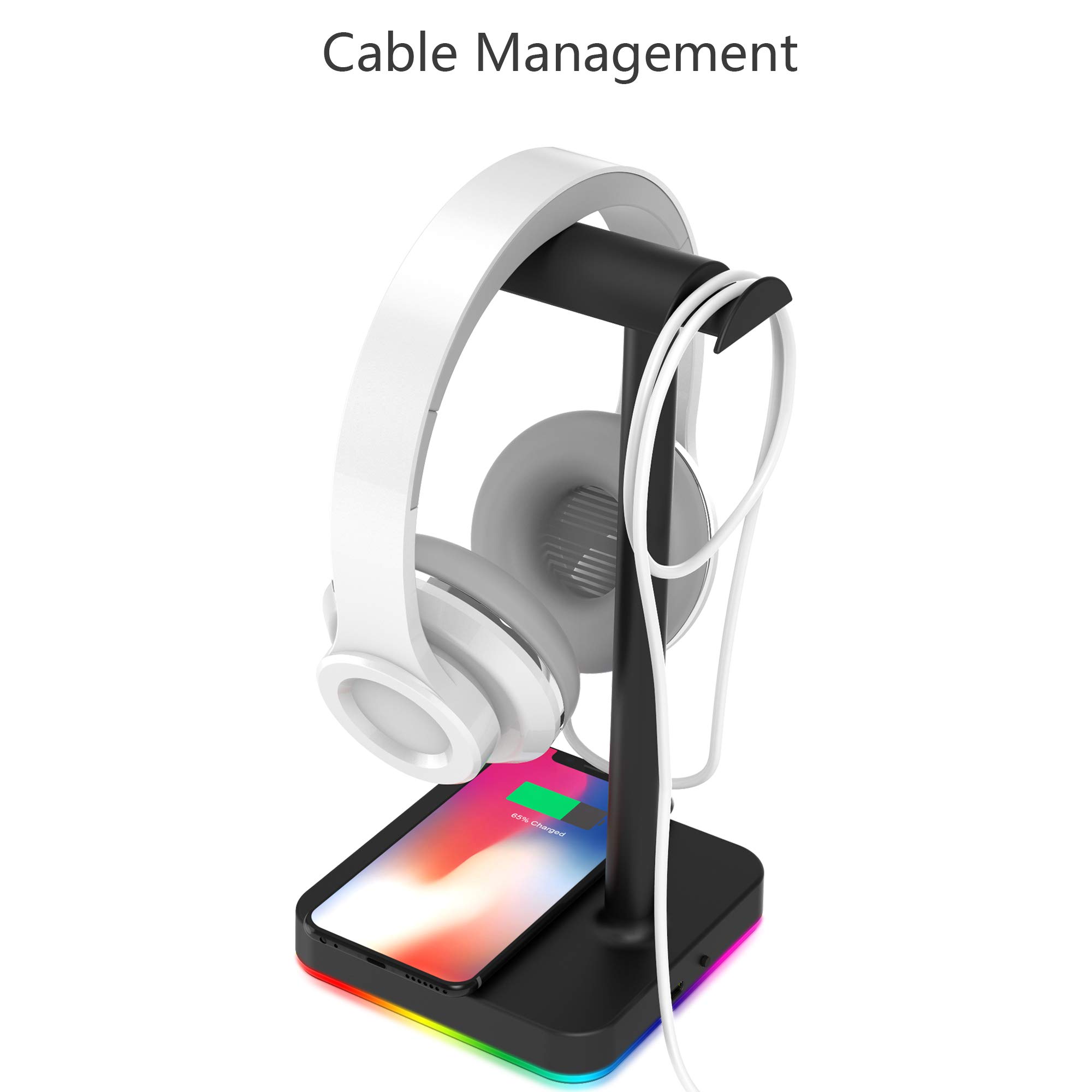 KAFRI RGB Gaming Headphone Stand with 10W/7.5W Fast Wireless Charger - Premium Headset Holder with QI Charging Pad for Gamers, PC & Desk Setup - Perfect for Gaming Stations, Home Office & Streaming Setups