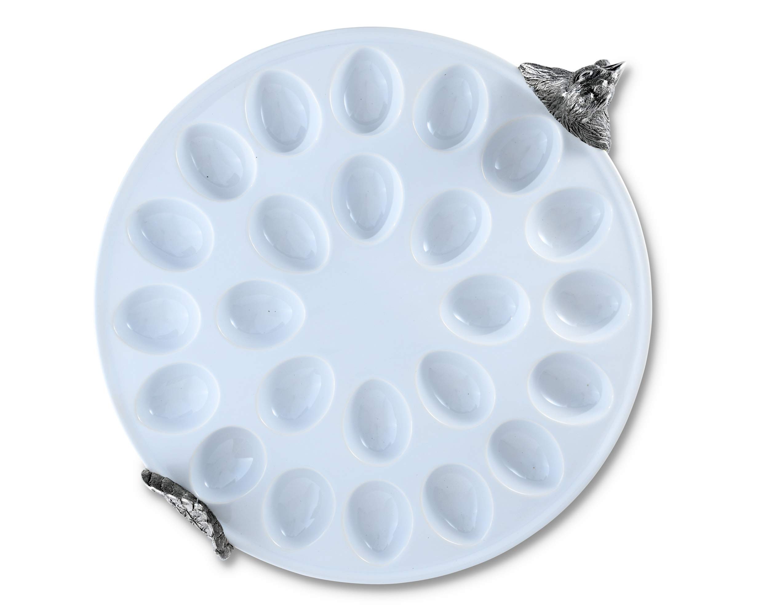 Vagabond House Pewter Chicken Deviled Egg Stoneware Tray - 13 Inch Diameter Rustic Farmhouse Serving Dish for Easter, Brunch, and Party Appetizers