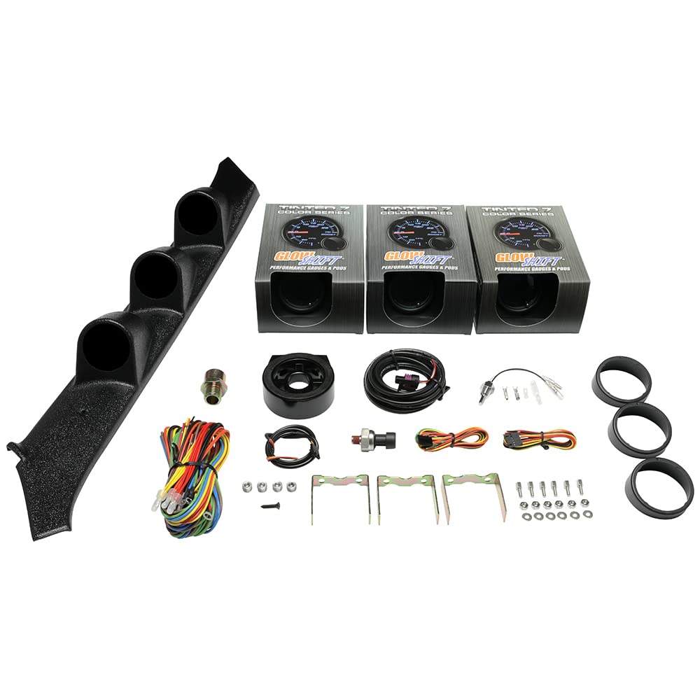 GlowShift 7-Color Tinted Triple Gauge Set for 1982-1993 Chevrolet S-10 - 100 PSI Oil Pressure, Water Temperature & Volt Gauges with Black Pillar Pod - Perfect for Performance Monitoring & Custom Car Upgrades