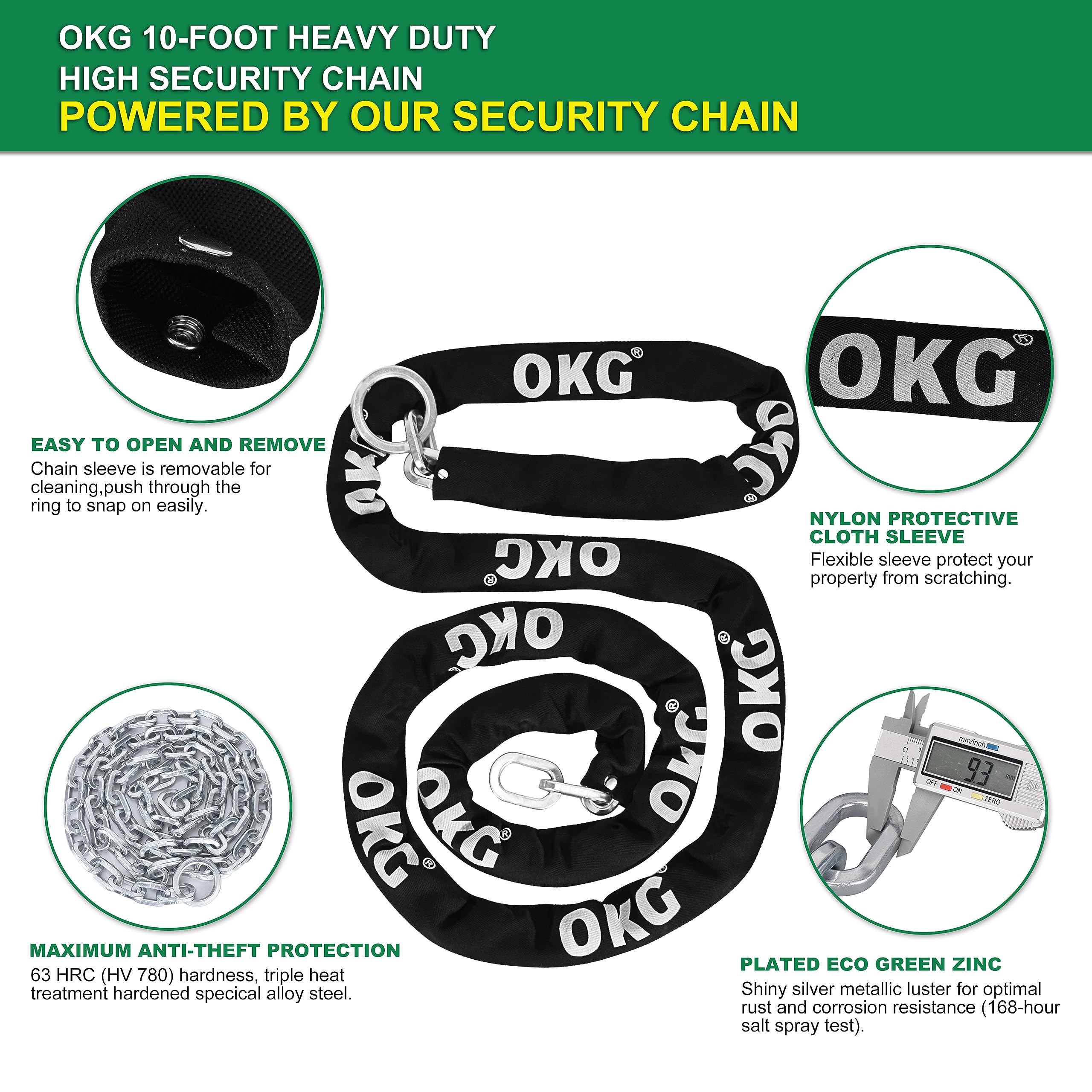 OKG 10-Foot Extra Long Heavy Duty Security Chain - 3/8