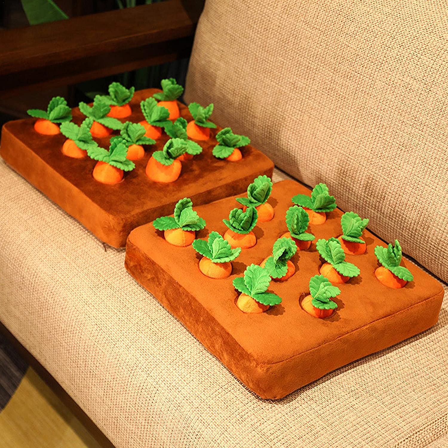 Interactive Snuffle Mat with 12 Plush Carrot Toys - Dog & Cat Puzzle IQ Game for Mental Stimulation | Soft Harvest-Themed Pet Toy for Hide & Seek, Slow Feeding & Anxiety Relief (Orange)