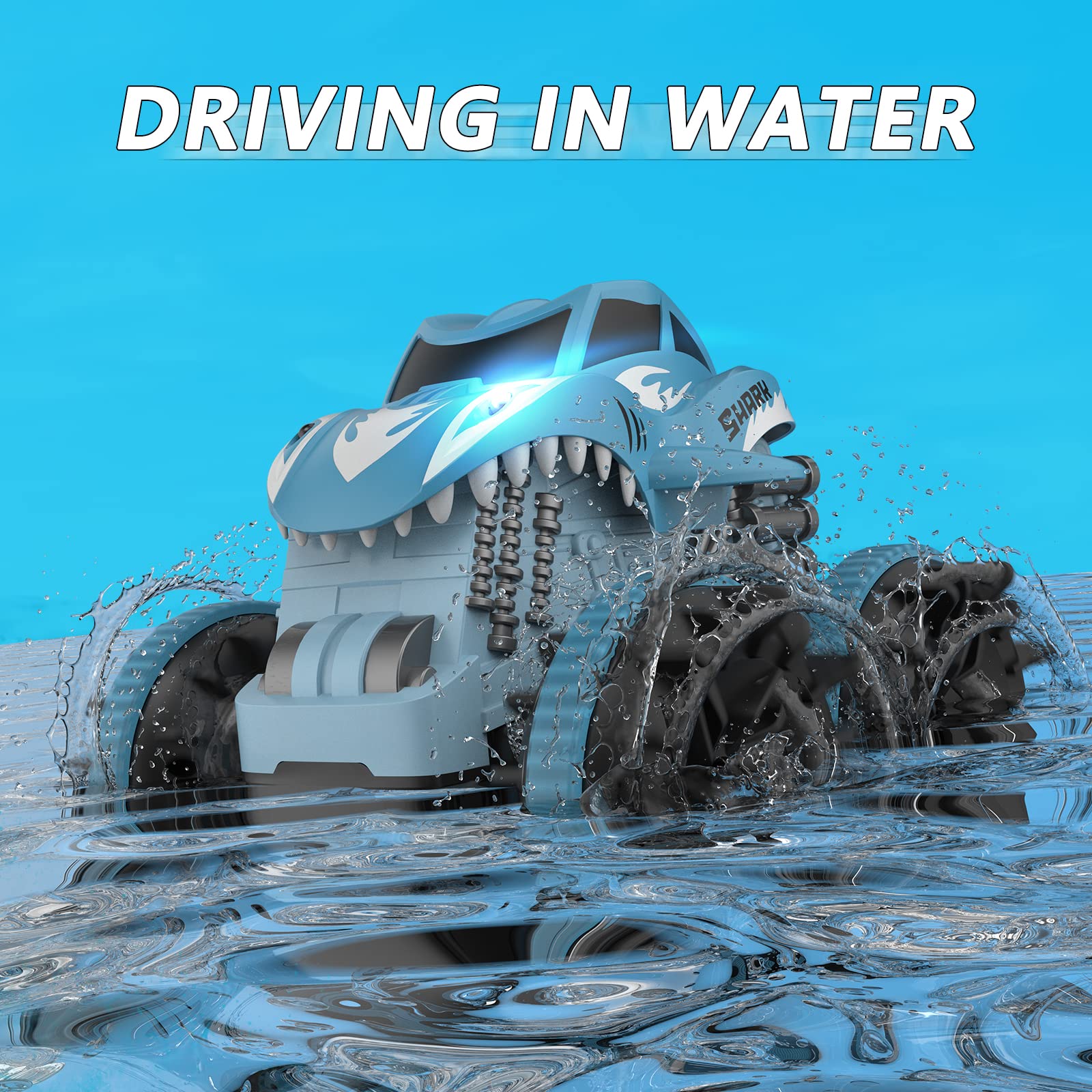 Remote Control Monster Truck Toy for Boys Age 6-12 - Amphibious RC Shark Car for Kids - Outdoor Water & Land Play - Perfect for Pool, Beach, Backyard & Birthday Gifts