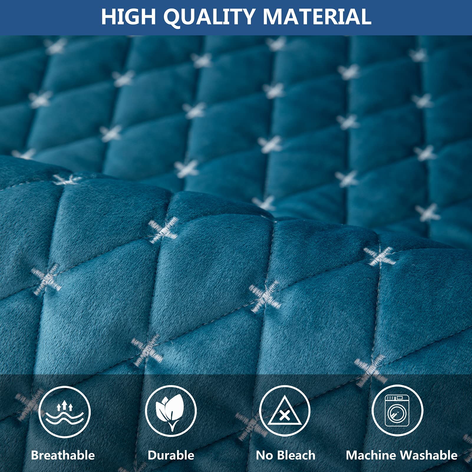 Premium Eismodra Sofa Cover for 3-Cushion Sectional - Non-Slip Couch Protector for Pets & Kids - Blue Stretchable Furniture Slipcover 43
