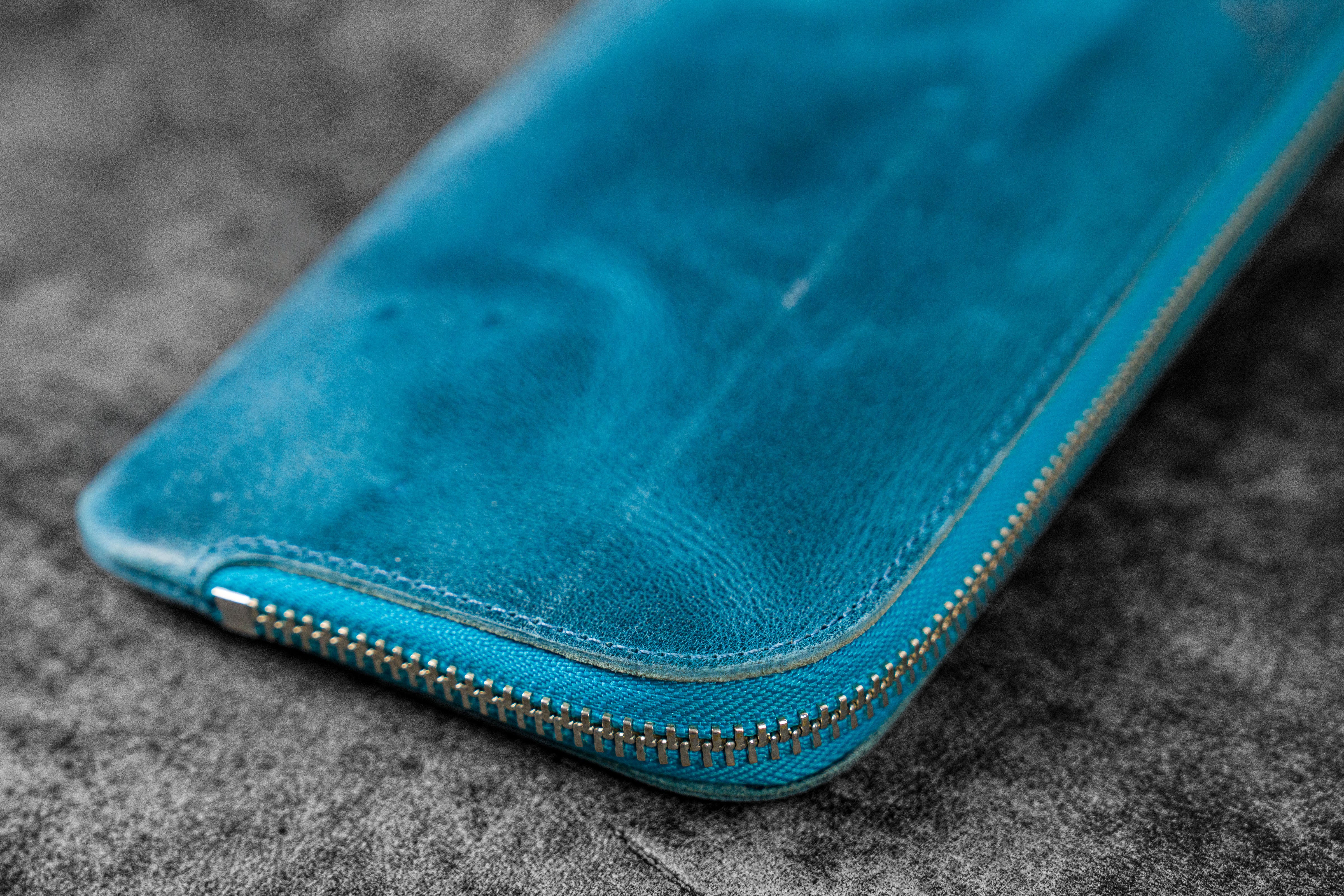 Premium Leather Pen Pouch with 4 Slots & Secure Zipper Closure - C.H. Ocean Blue - Perfect for Office, School & Travel Organization