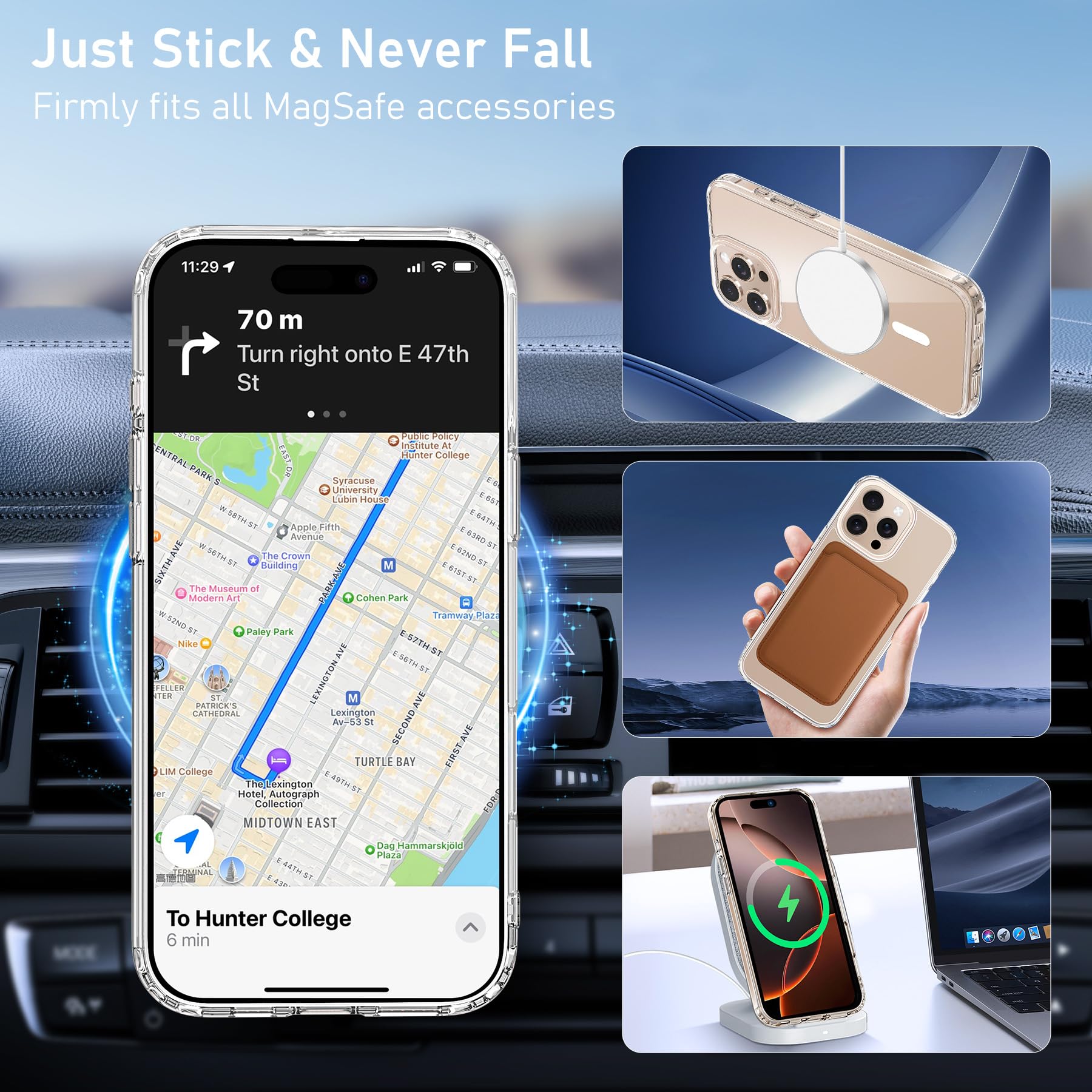 YisrLery Magnetic Shockproof Case for iPhone 16 Pro (6.3 Inch) - Transparent Anti-Yellowing Back, Anti-Scratch Design with 2 Tempered Glass Screen Protectors & 2 Camera Protectors | Magsafe Compatible | Perfect for Daily Use, Outdoor Activities & Travel Protection