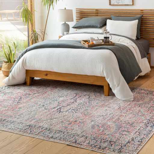 Hauteloom Dunshaughlin Machine Washable Area Rug - Farmhouse Style - Blue, Navy, Dusty Coral - 5'3
