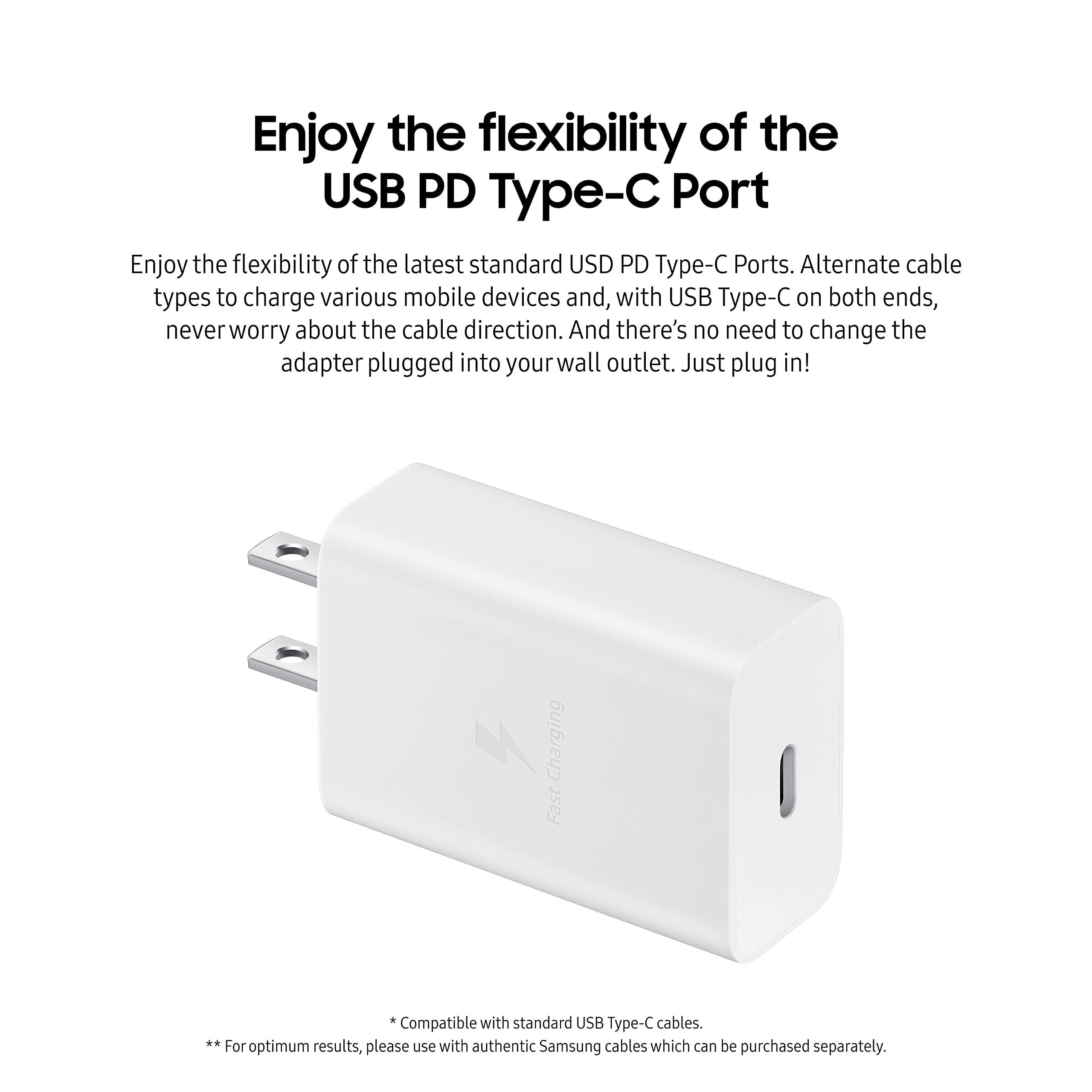 Samsung 15W Fast Wall Charger USB-C Power Adapter - White (Retail Packaging) | Quick Charge for Galaxy Phones, Tablets & More | Perfect for Home, Office & Travel