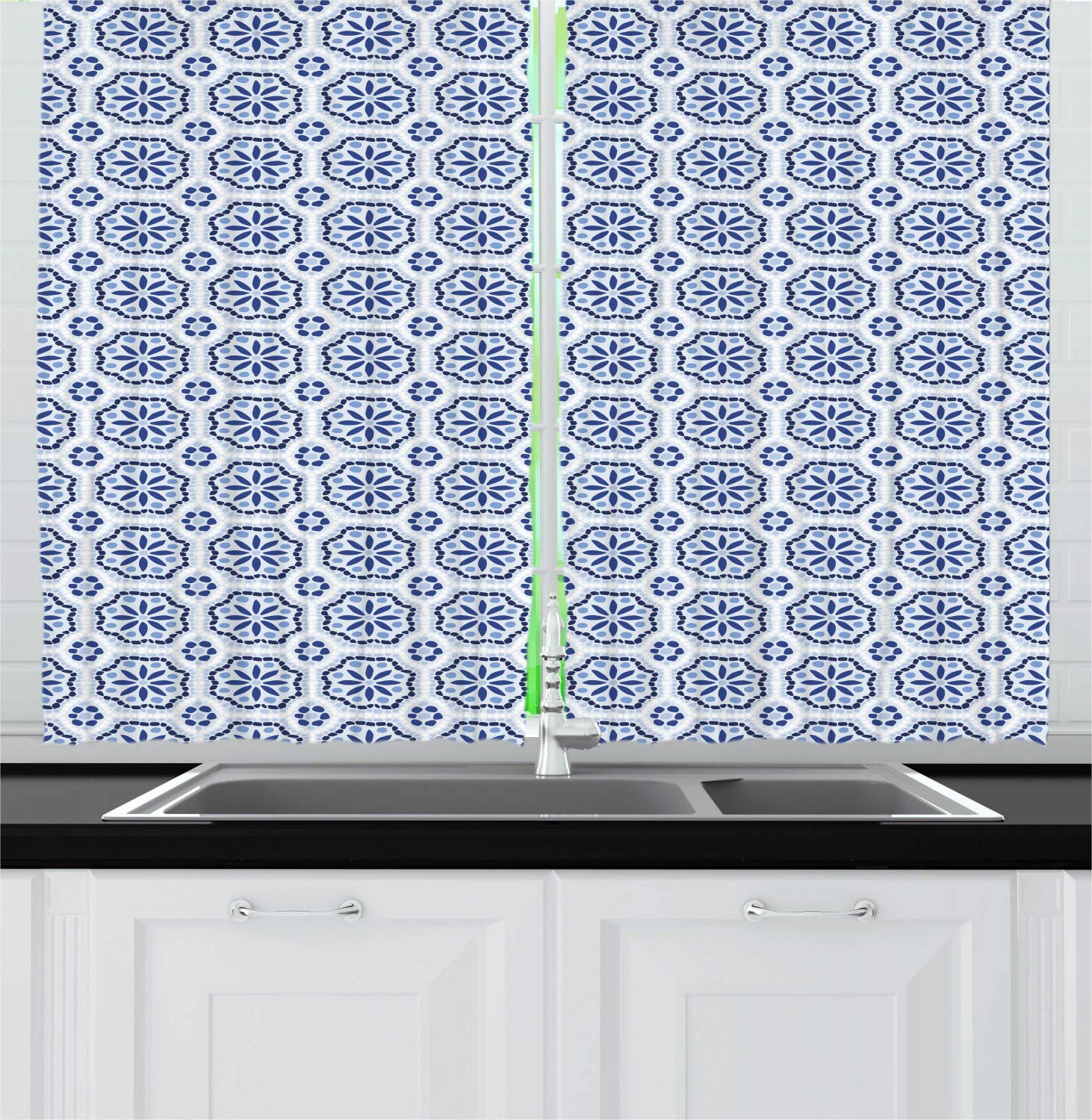 Spanish Floral Eastern Style Kitchen Curtains - 2 Panel Set for Window Drapes, 55