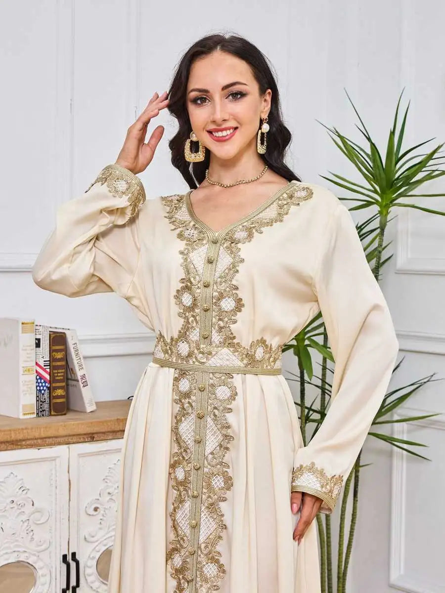 Elegant Embroidered Eid Dress for Muslim Women - Flowy Caftan Kaftan Dress for Eid Prayer, Party & Special Occasions