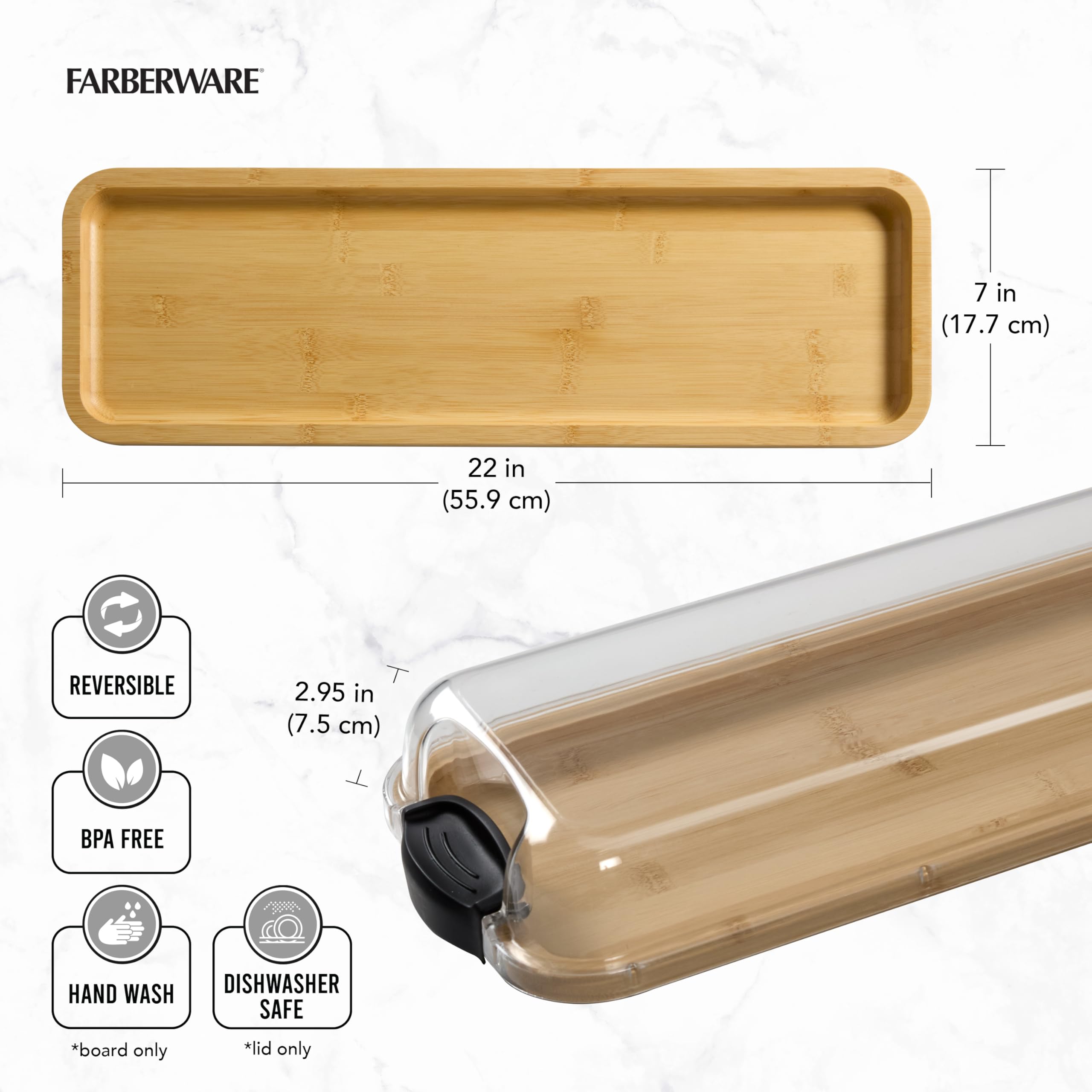 Premium FARBERWARE Bamboo Cutting Board with Locking Lid - Rectangular Build-a-Board for Charcuterie, Cheese, Snacks | Perfect for Entertaining, Kitchen Prep & Serving Platters