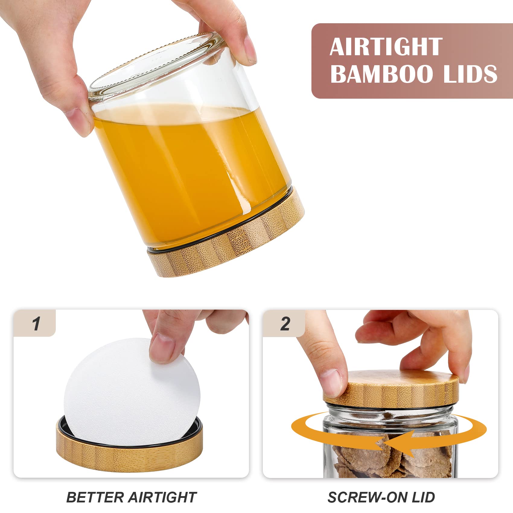 VITEVER 12 Pack 8oz Thick Glass Candle Jars with Bamboo Lids - Clear Round Empty Containers for DIY Candle Making, Food Storage, Spices, Powders & Liquids | Perfect for Home Decor, Wedding Favors & Gift Packaging