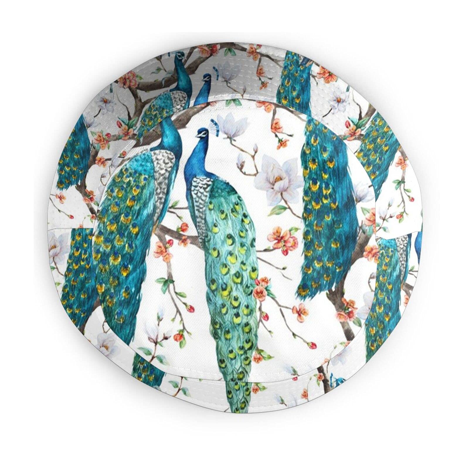Stylish Peacock Feather Bucket Hat for Men & Women - UV Sun Protection, Wide Brim Fisherman Hat for Travel, Beach & Outdoor Activities