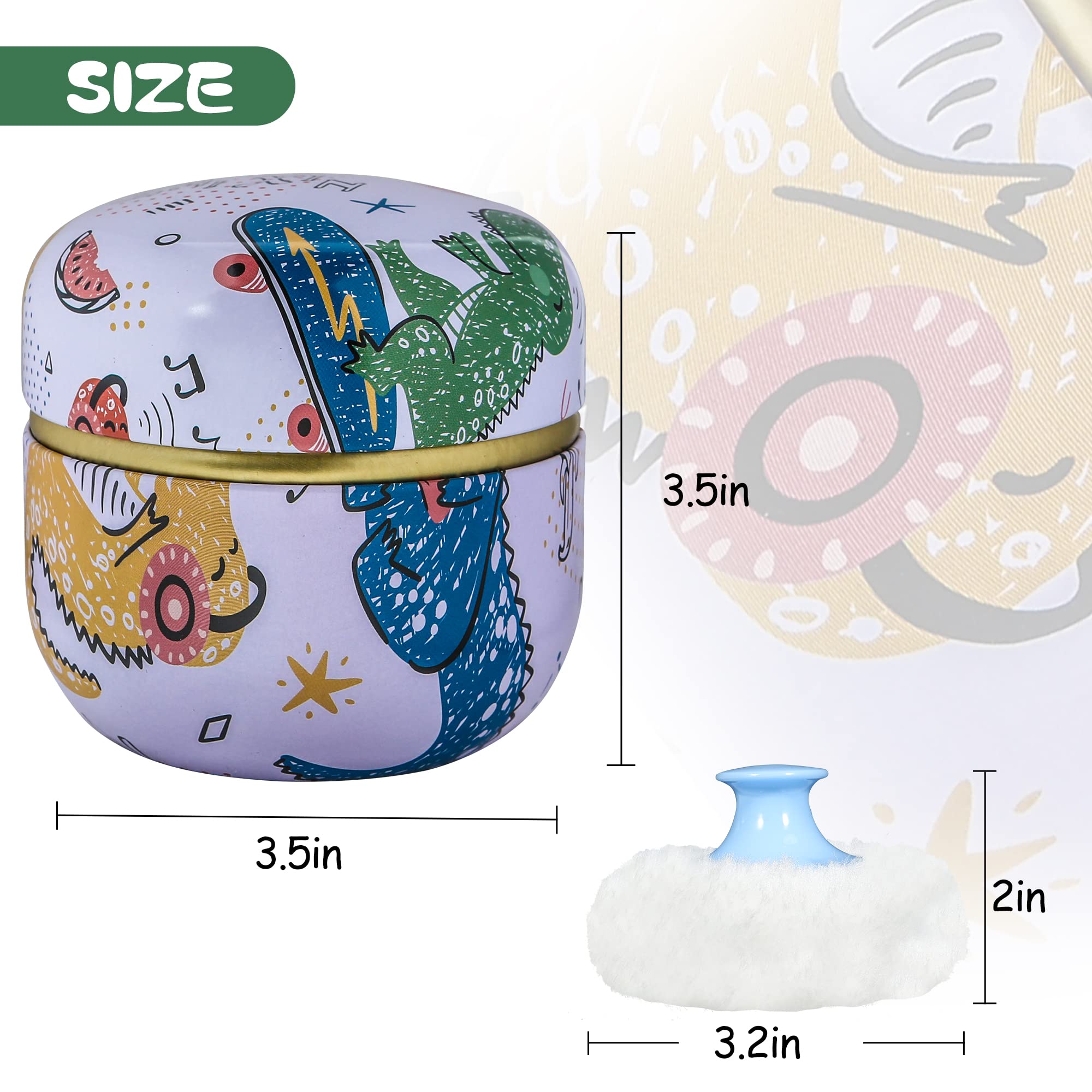 WEMEGA Travel Body Powder Case with Powder Puff - Portable Powder Container for Women & Baby - Compact Tea Box Design - Dinosaur Pattern - Perfect for On-the-Go, Gym, and Diaper Bag Essentials