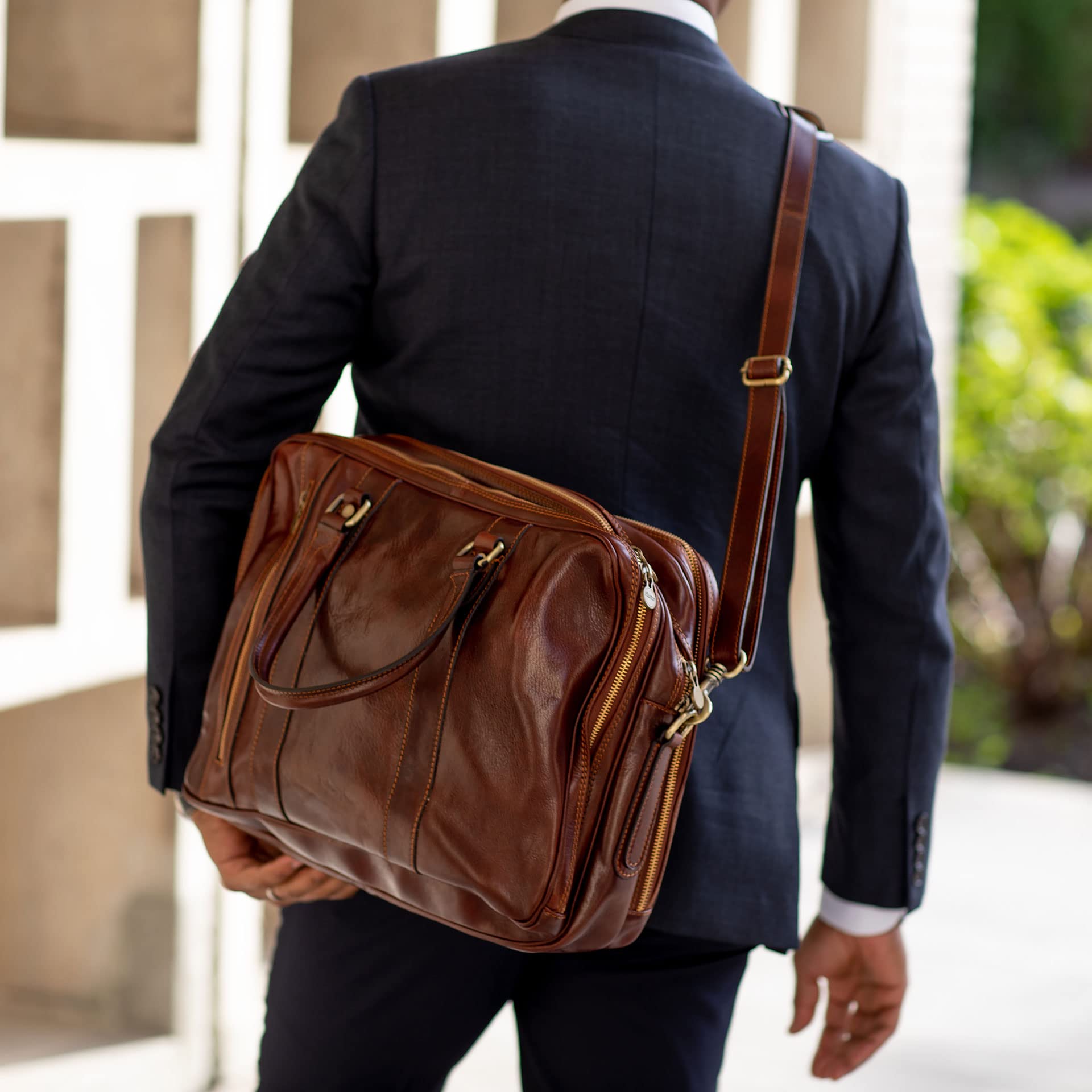 Premium Genuine Leather Laptop Briefcase for Men & Women - Floto Firenze Professional Computer Messenger Bag for Work, Business Travel & Office Commute