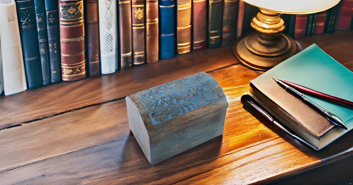 Handmade Wooden Jewelry Box with Lock - 9x6 Inch Blue Decorative Treasure Chest for Rings, Necklaces & Watches | Perfect Birthday Gift, Jewelry Organizer & Keepsake Box for Women - Home Decor, Wedding Gift & Travel Storage