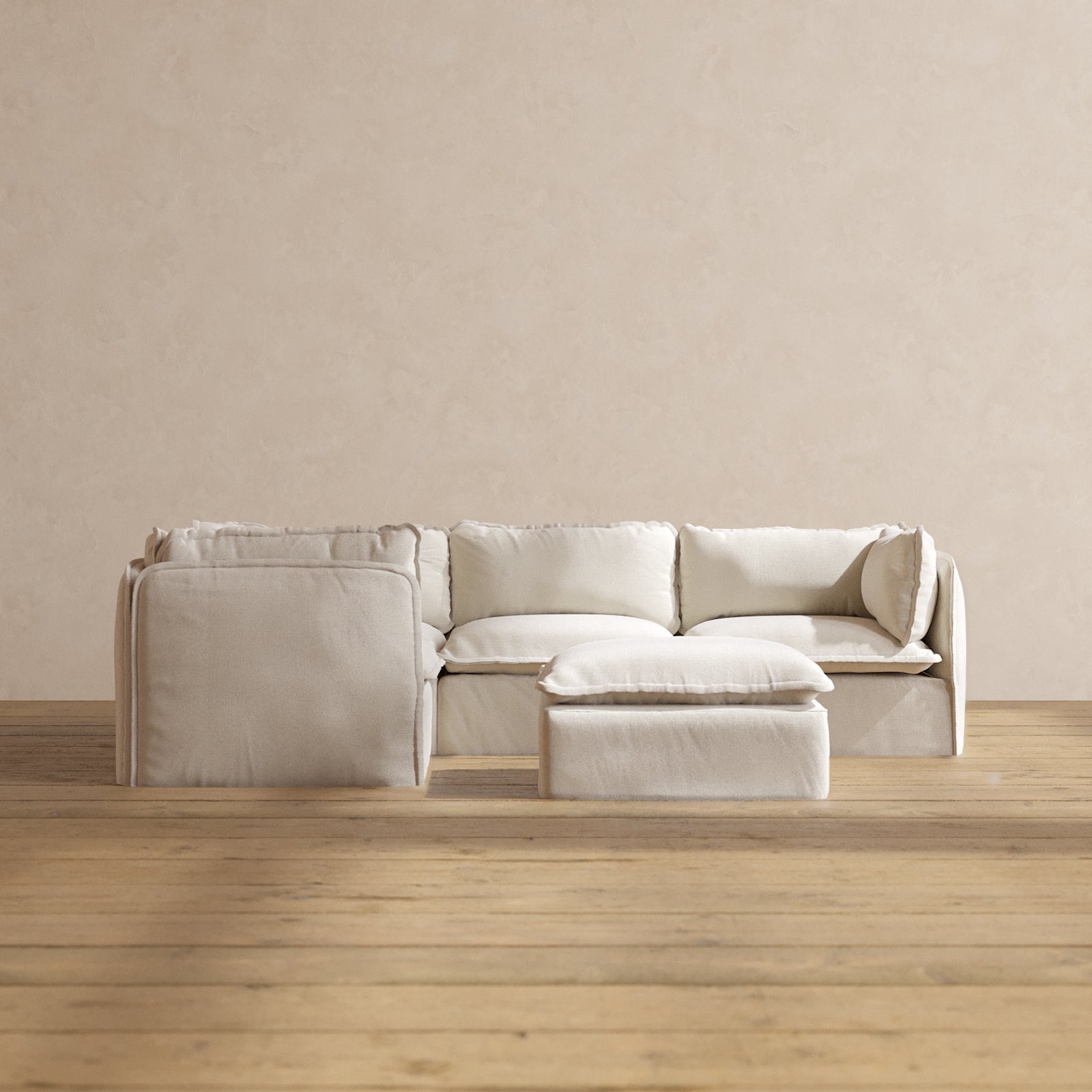 Modular Performance 4-Seater Corner Sectional Sofa with Ottoman in Flour Fabric - Modern L-Shaped Couch for Living Room, Family Room & Lounge Areas