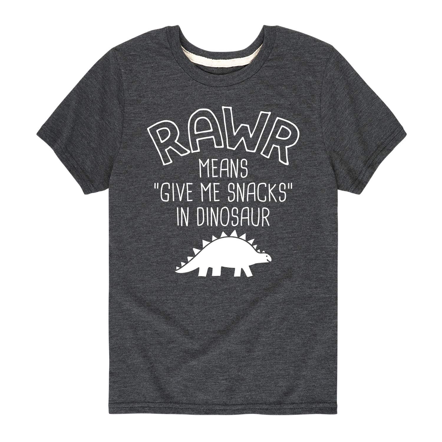 Rawr Means Give Me Snacks - Cute Dinosaur Graphic Toddler & Youth Short Sleeve T-Shirt | Fun Playdate & Birthday Party Outfit for Kids
