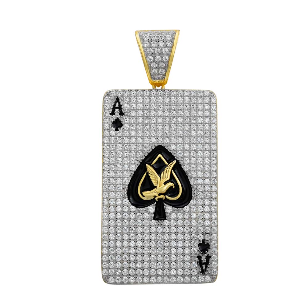 HarlemBling Solid 925 Sterling Silver Iced Ace of Spades Pendant Necklace for Men - Hip Hop Jewelry for Chains - Perfect for Gifts, Streetwear & Rap Fashion