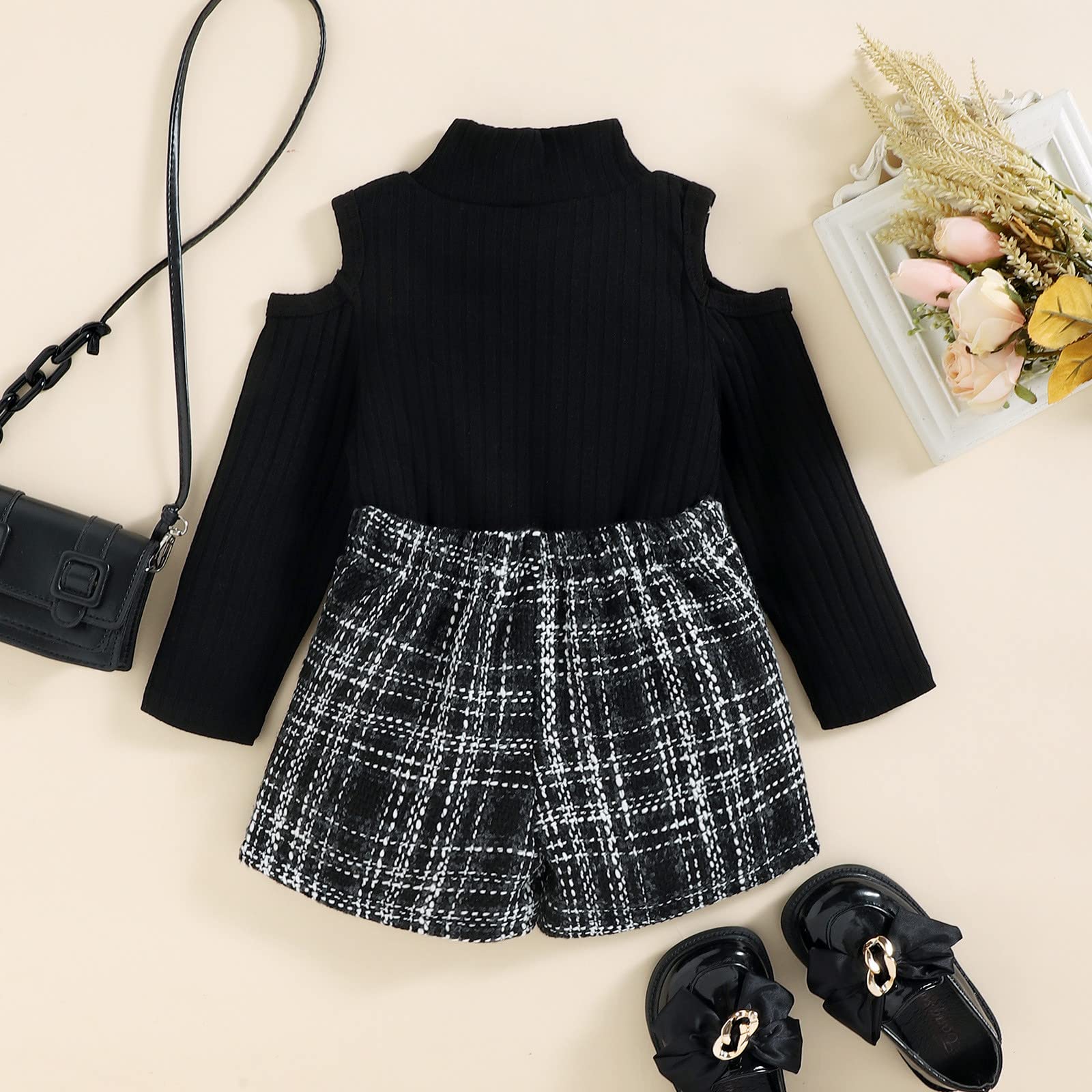 Girl's Solid Color Long Sleeve Turtleneck Knit Sweater & Mini Skirt Set - Black Fall Winter Outfit for 5-6 Years | Cute Toddler School & Holiday Party Clothes