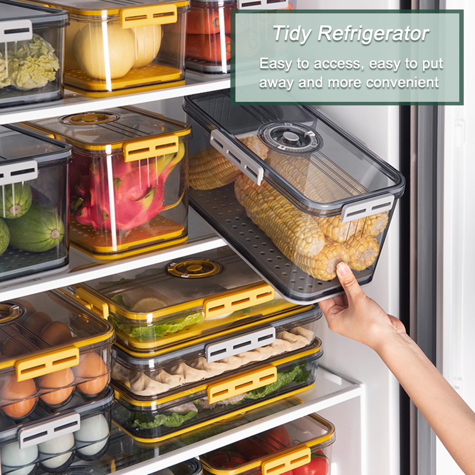 Stackable Refrigerator Organizer Bins - 2 Pack Food Storage Containers with Lids (3.3L + 1.5L, Tall & Short) for Kitchen Organization | Fridge Storage Solutions for Fruits, Vegetables & Meal Prep
